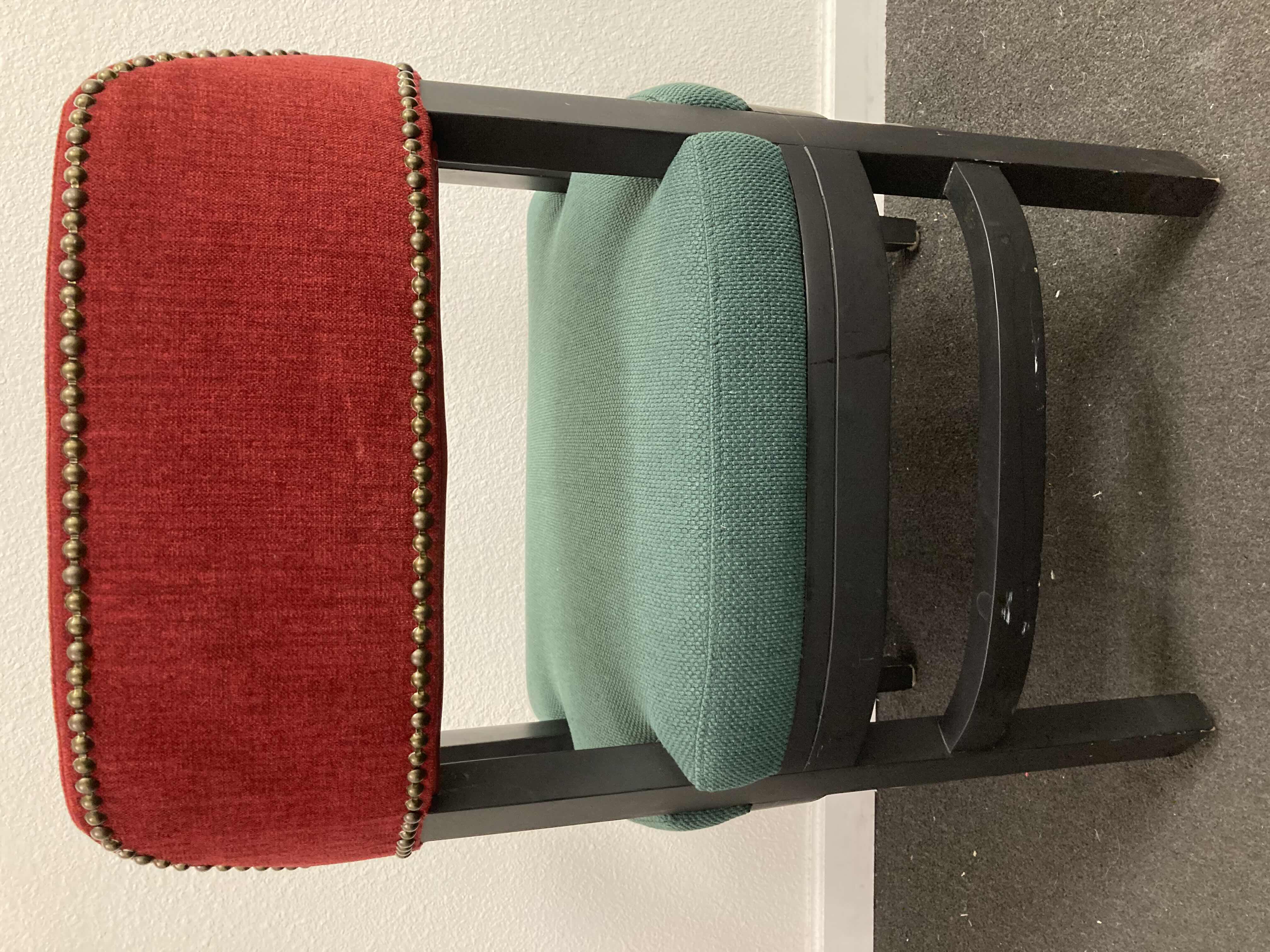 View 4 of RED & GREEN UPHOLSTERED STUDDED ACCENT CHAIR 23” X 21.5” H31.25”