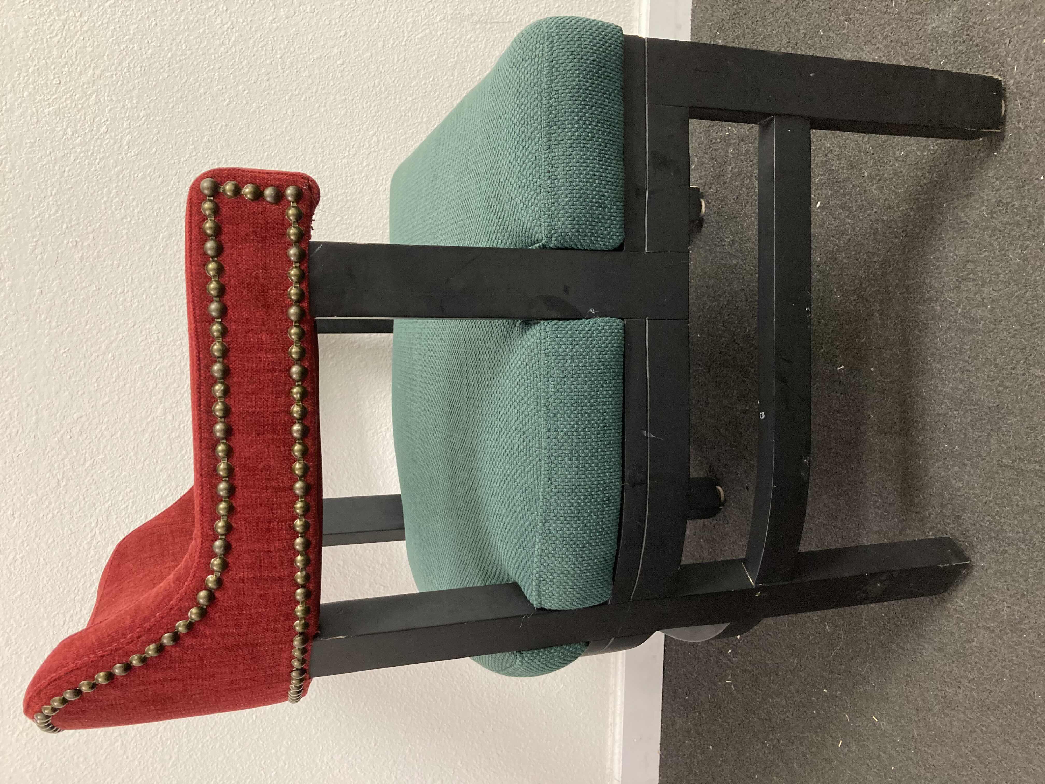 View 5 of RED & GREEN UPHOLSTERED STUDDED ACCENT CHAIR 23” X 21.5” H31.25”