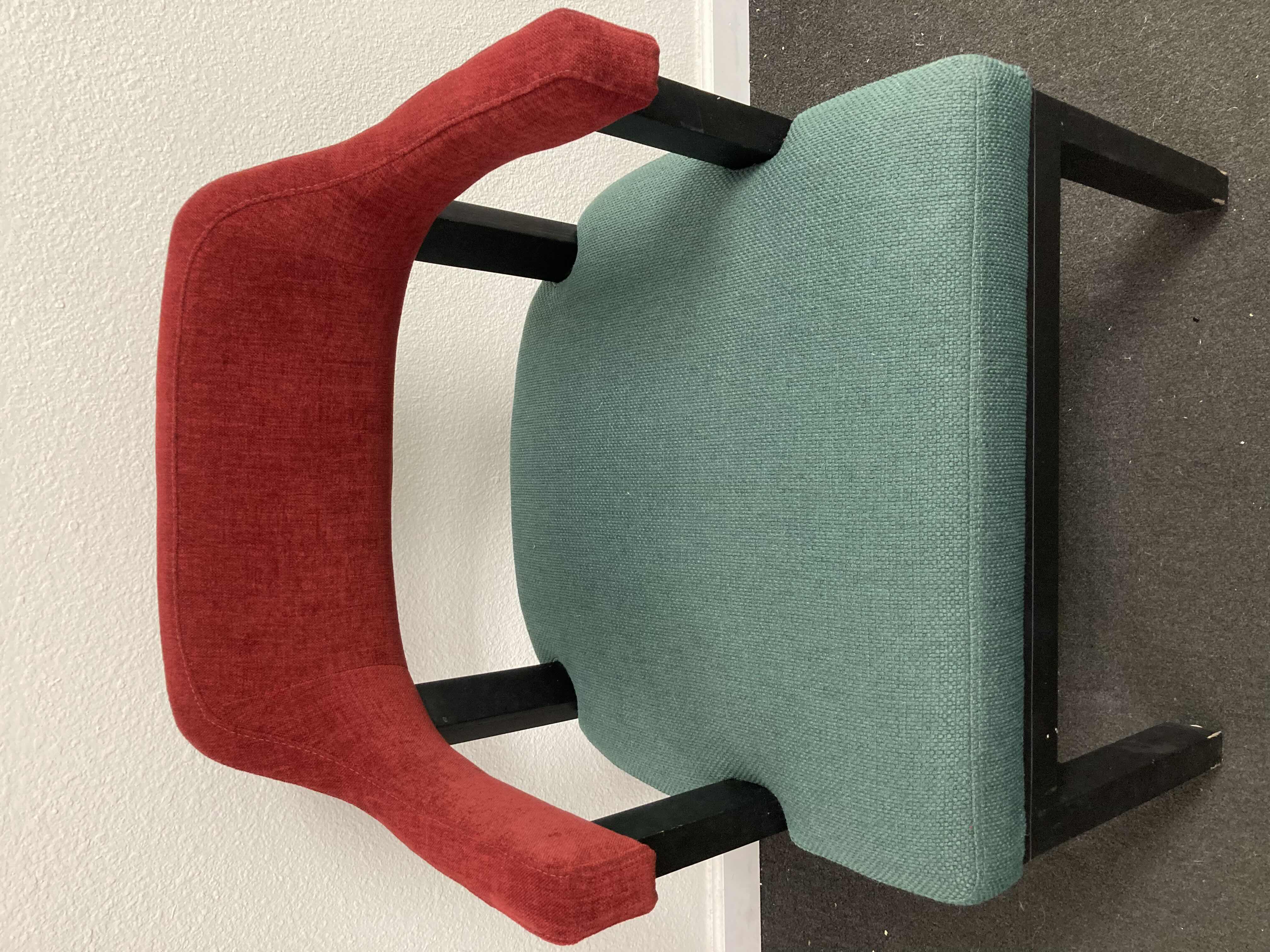 Photo 1 of RED & GREEN UPHOLSTERED STUDDED ACCENT CHAIR 23” X 21.5” H31.25”