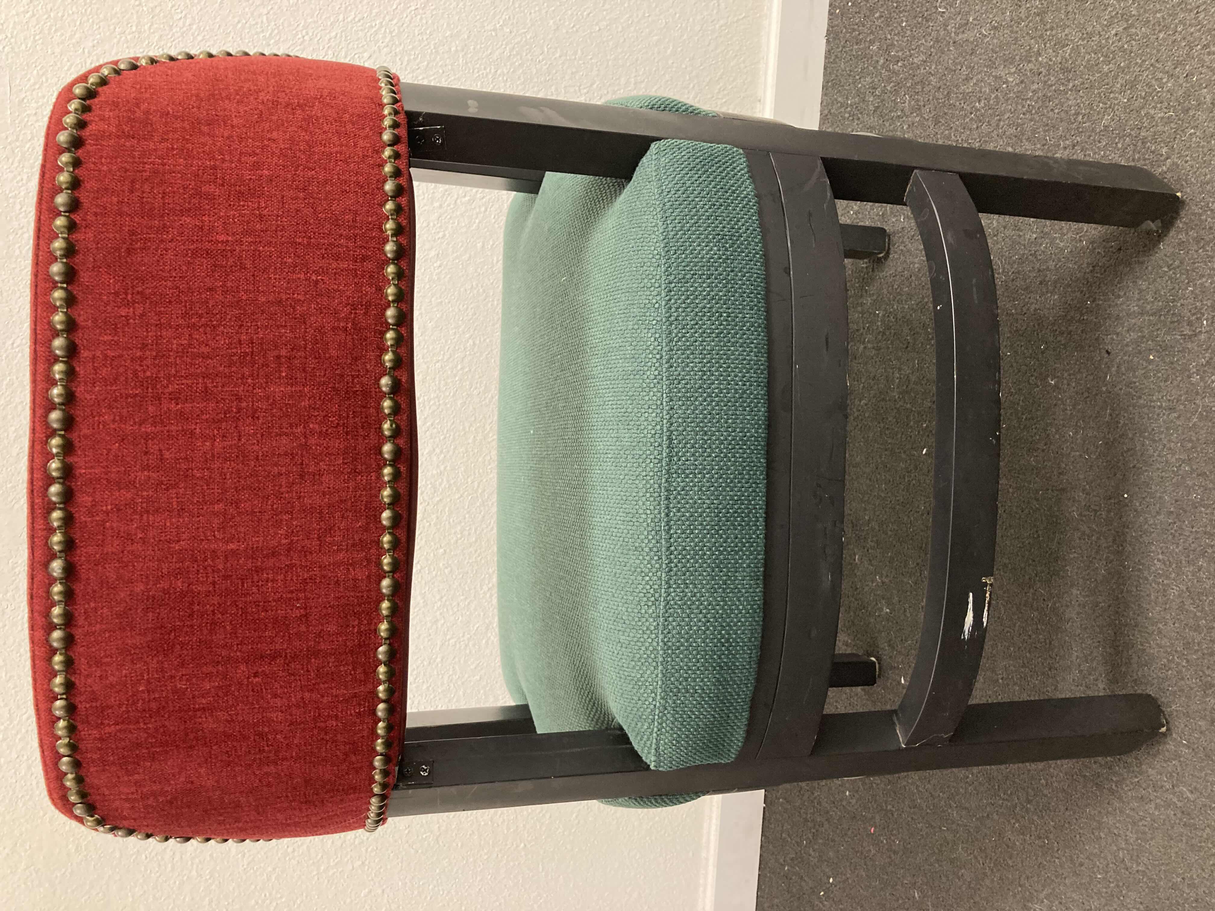 Photo 1 of RED & GREEN UPHOLSTERED STUDDED ACCENT CHAIR 23” X 21.5” H31.25”