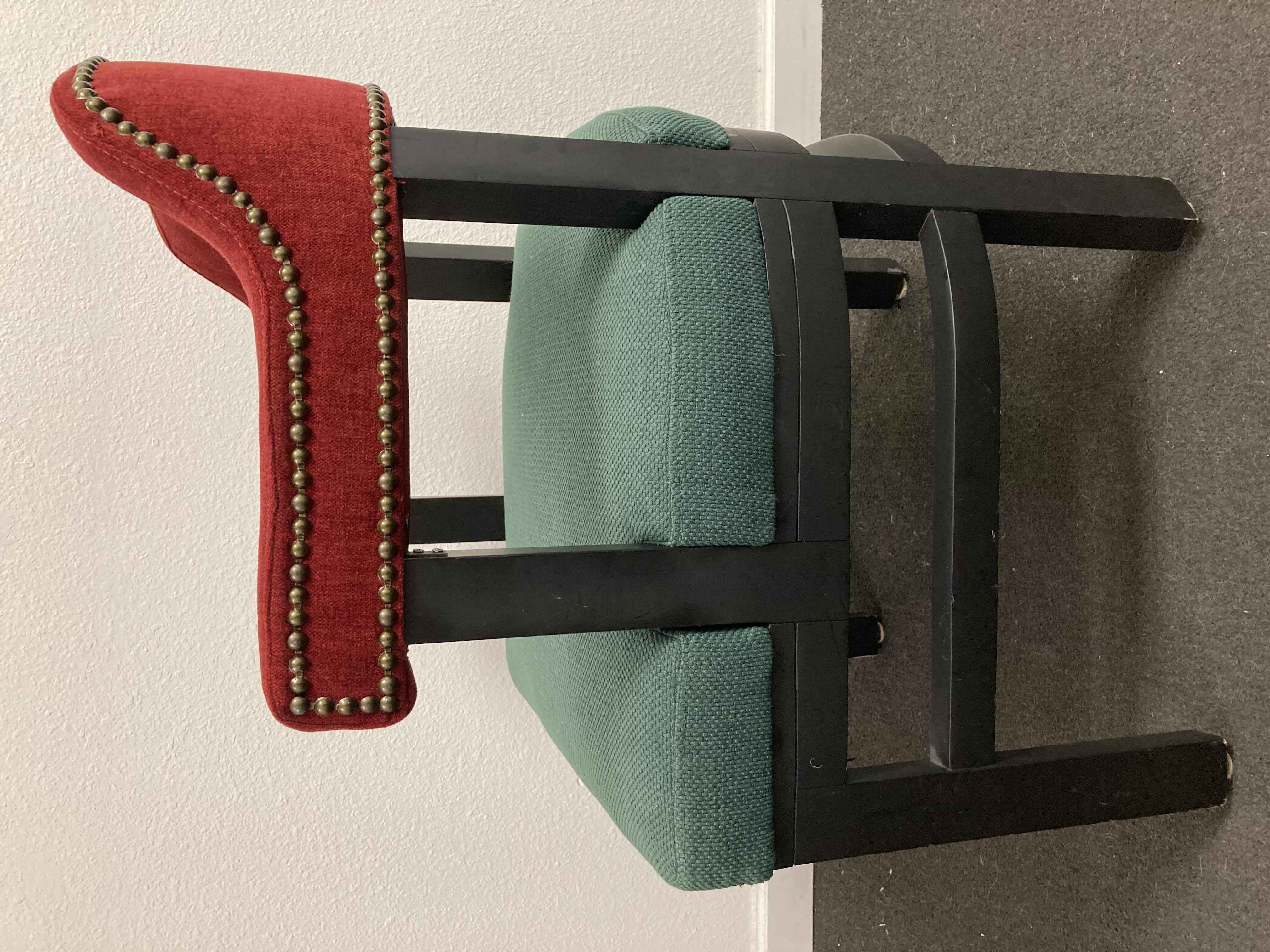 Photo 1 of RED & GREEN UPHOLSTERED STUDDED ACCENT CHAIR 23” X 21.5” H31.25”