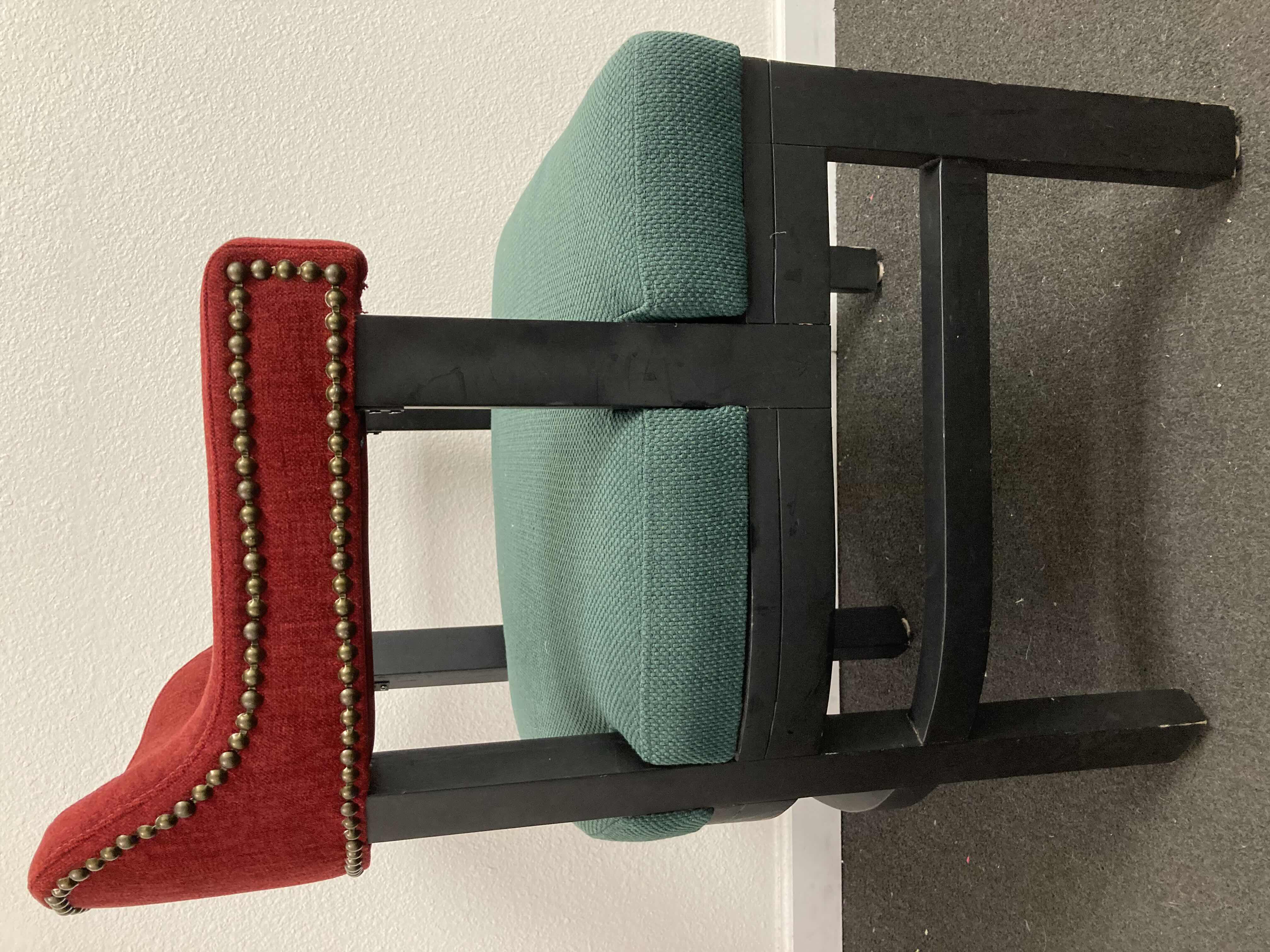Photo 1 of RED & GREEN UPHOLSTERED STUDDED ACCENT CHAIR 23” X 21.5” H31.25”