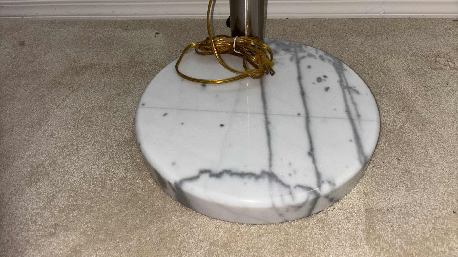 Photo 1 of ANTHONY CALIFORNIA MID-CENTURY MODERN CHROME/GOLD & MARBLE GUZZINI STYLE ARC FLOOR LAMP W 15” MARBLE BASE (42” X H83”)