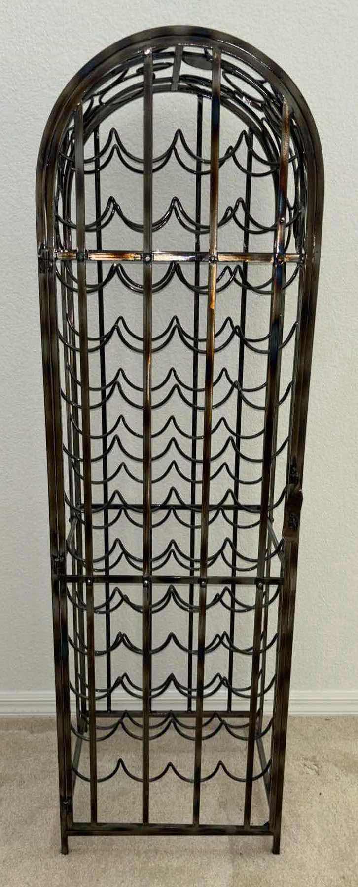 Photo 1 of MID-CENTURY INDUSTRIAL METAL  STYLE 50 BOTTLE WINE RACK W MIRRORED EMBELLISHMENTS 15.5” X 17.5” H59”