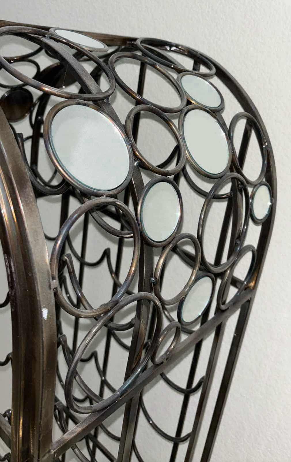 Photo 1 of MID-CENTURY INDUSTRIAL METAL  STYLE 50 BOTTLE WINE RACK W MIRRORED EMBELLISHMENTS 15.5” X 17.5” H59”