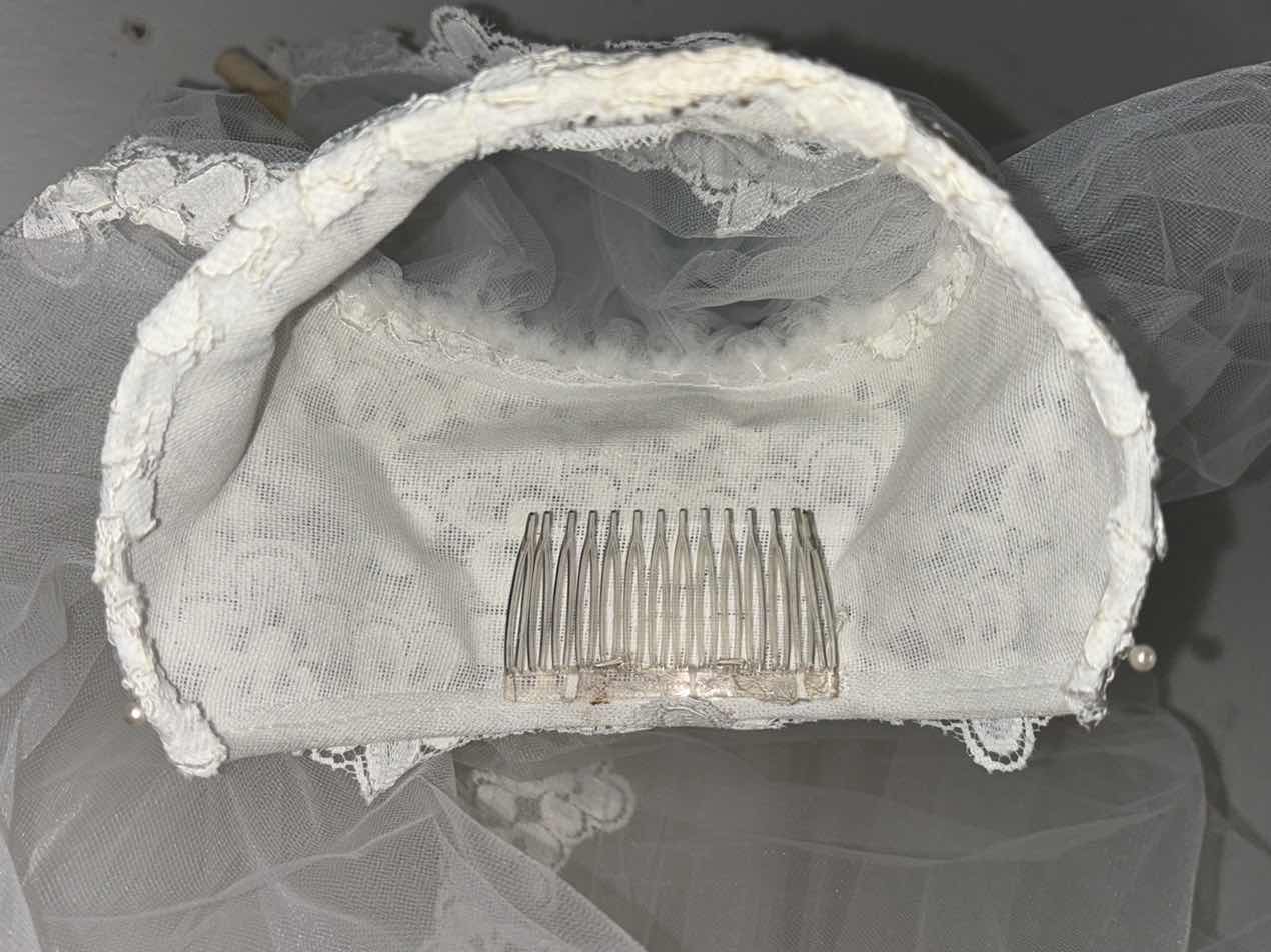 Photo 1 of VINTAGE (1975) CUSTOM WEDDING DRESS, SLIP, VEIL & WARDROBE BAG