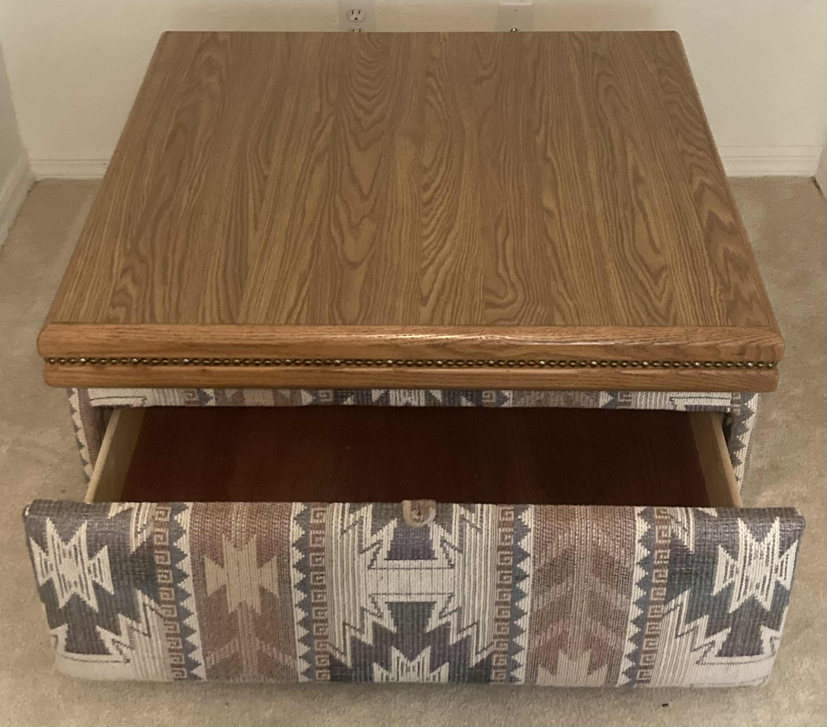 Photo 1 of DOUGLAS FURNITURE SOUTH WESTERN COFFEE TABLE OTTOMAN W DRAWER 37” X 37” H17”