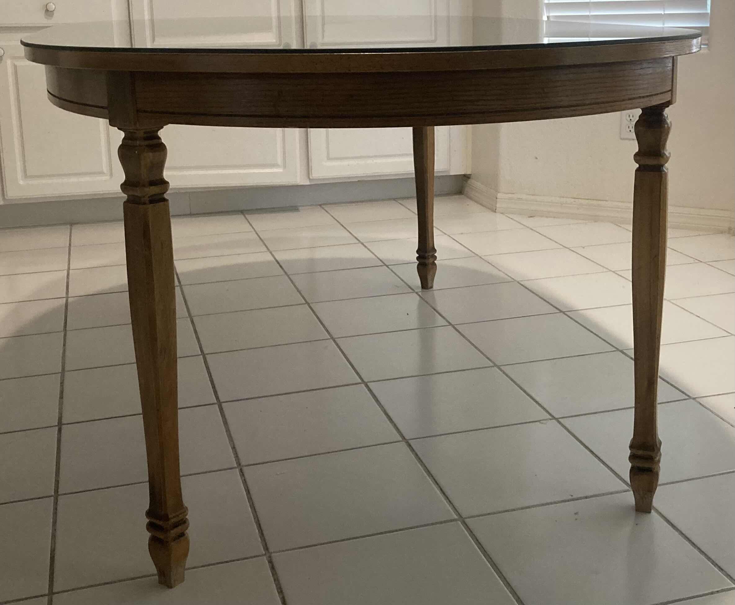 Photo 1 of MID CENTURY WOOD DINING TABLE W GLASS TOP 42” X 70” H29.75”