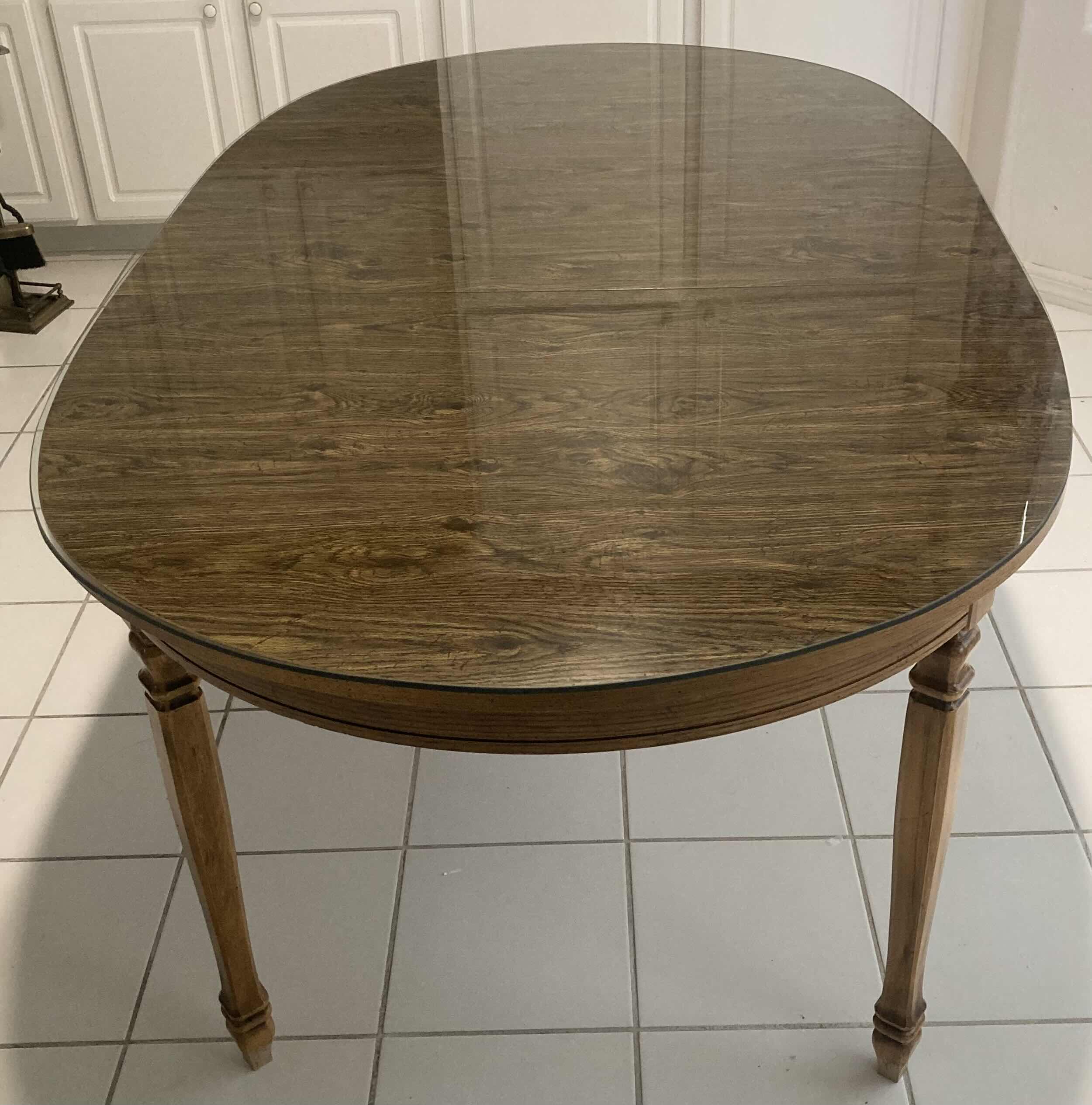 Photo 1 of MID CENTURY WOOD DINING TABLE W GLASS TOP 42” X 70” H29.75”