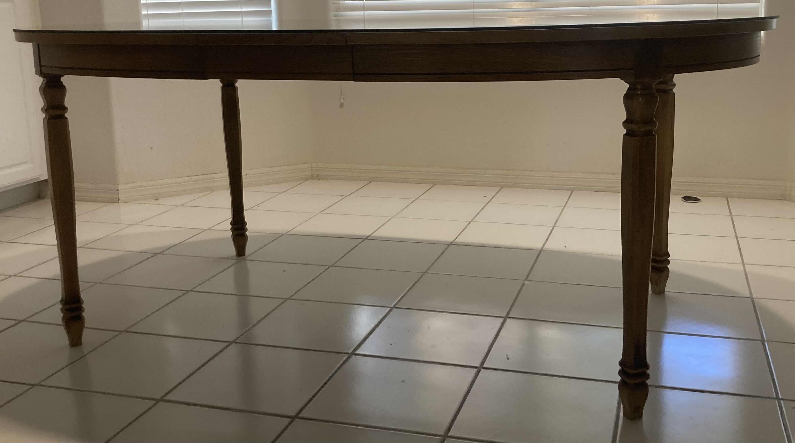 Photo 1 of MID CENTURY WOOD DINING TABLE W GLASS TOP 42” X 70” H29.75”