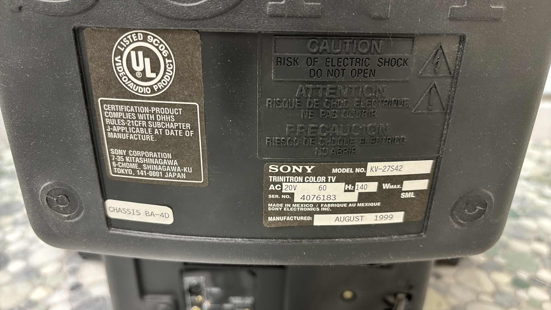 Photo 1 of SONY 27” TRINITRON COLOR MONITOR/RECEIVER TV (MODEL KV-27S42)