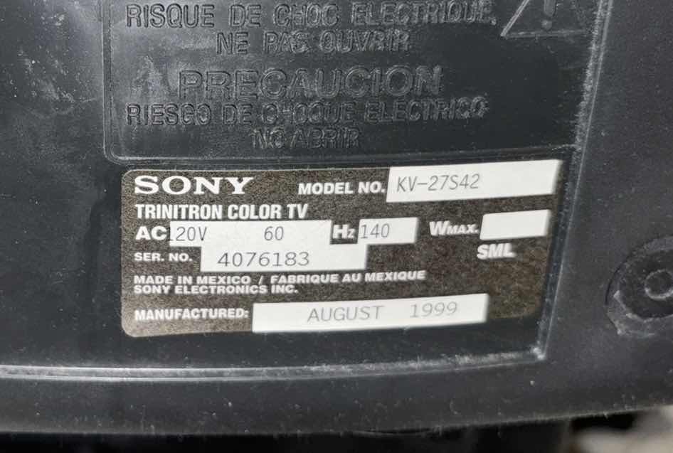 Photo 1 of SONY 27” TRINITRON COLOR MONITOR/RECEIVER TV (MODEL KV-27S42)
