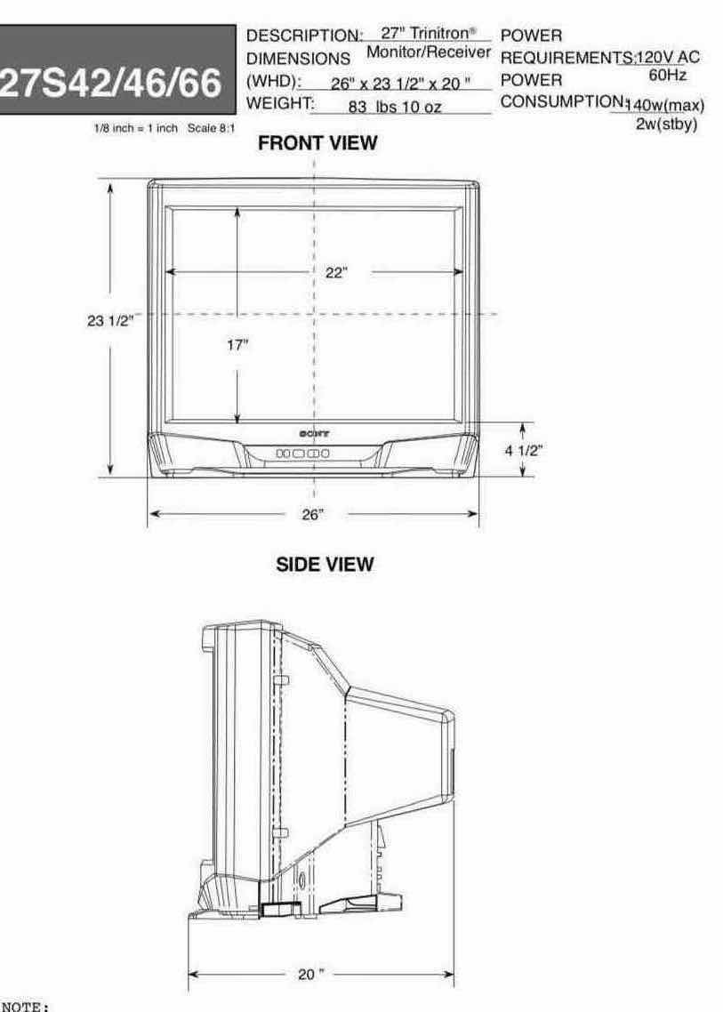 Photo 1 of SONY 27” TRINITRON COLOR MONITOR/RECEIVER TV (MODEL KV-27S42)
