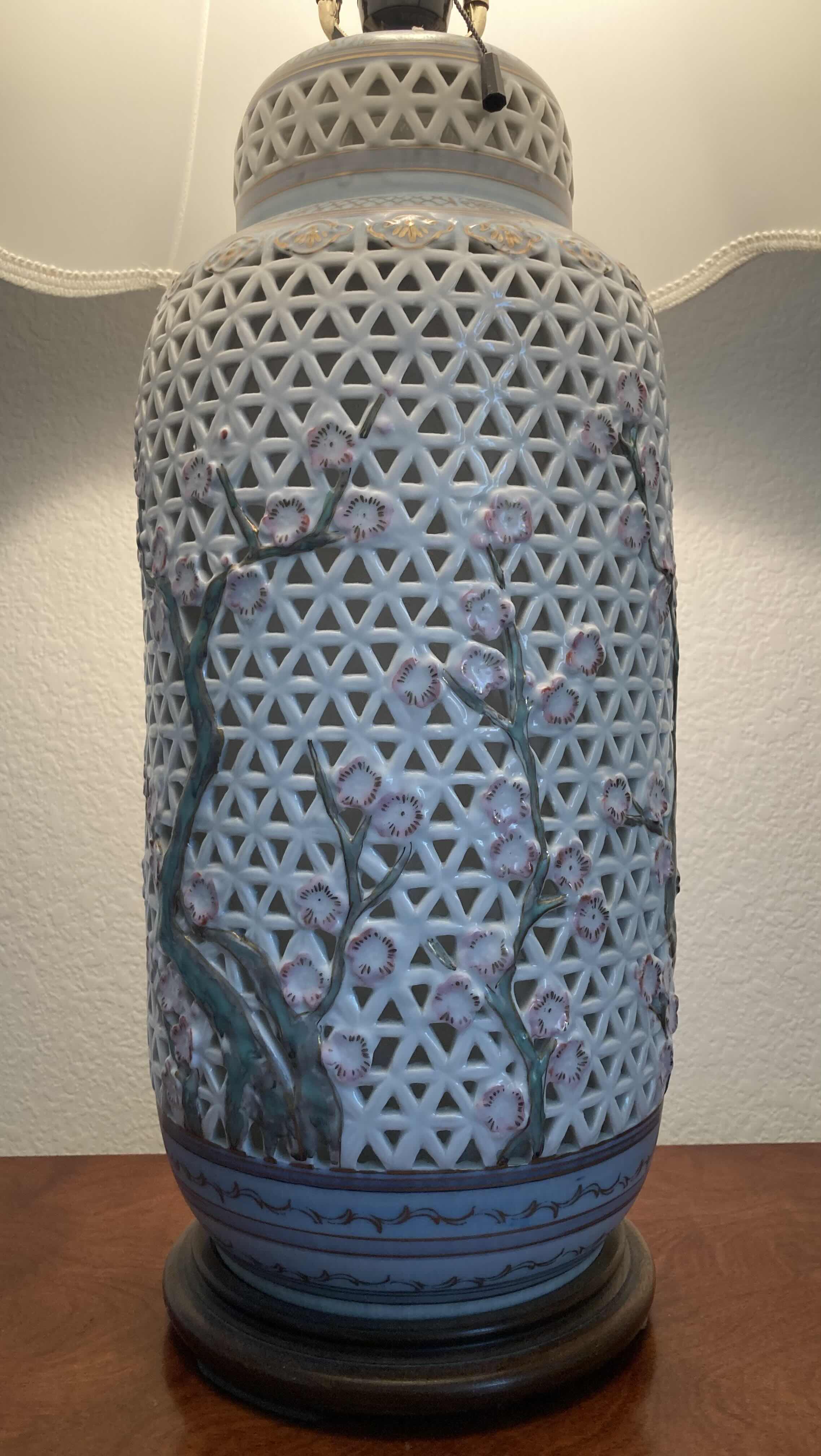 Photo 1 of BLANC DE CHINA CHERRY BLOSSOM PORCELAIN TABLE LAMP H35.75”