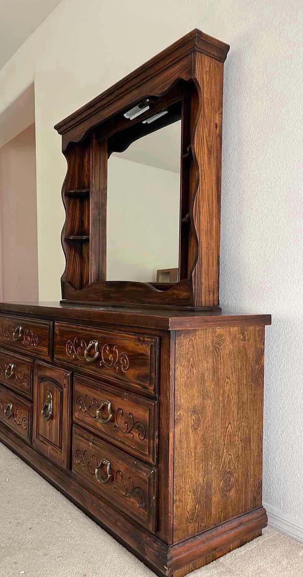 Photo 1 of LEA FURNITURE DARK WOOD FINISH 5 DRAWER VANITY DRESSER 64” X 18” H70.5”