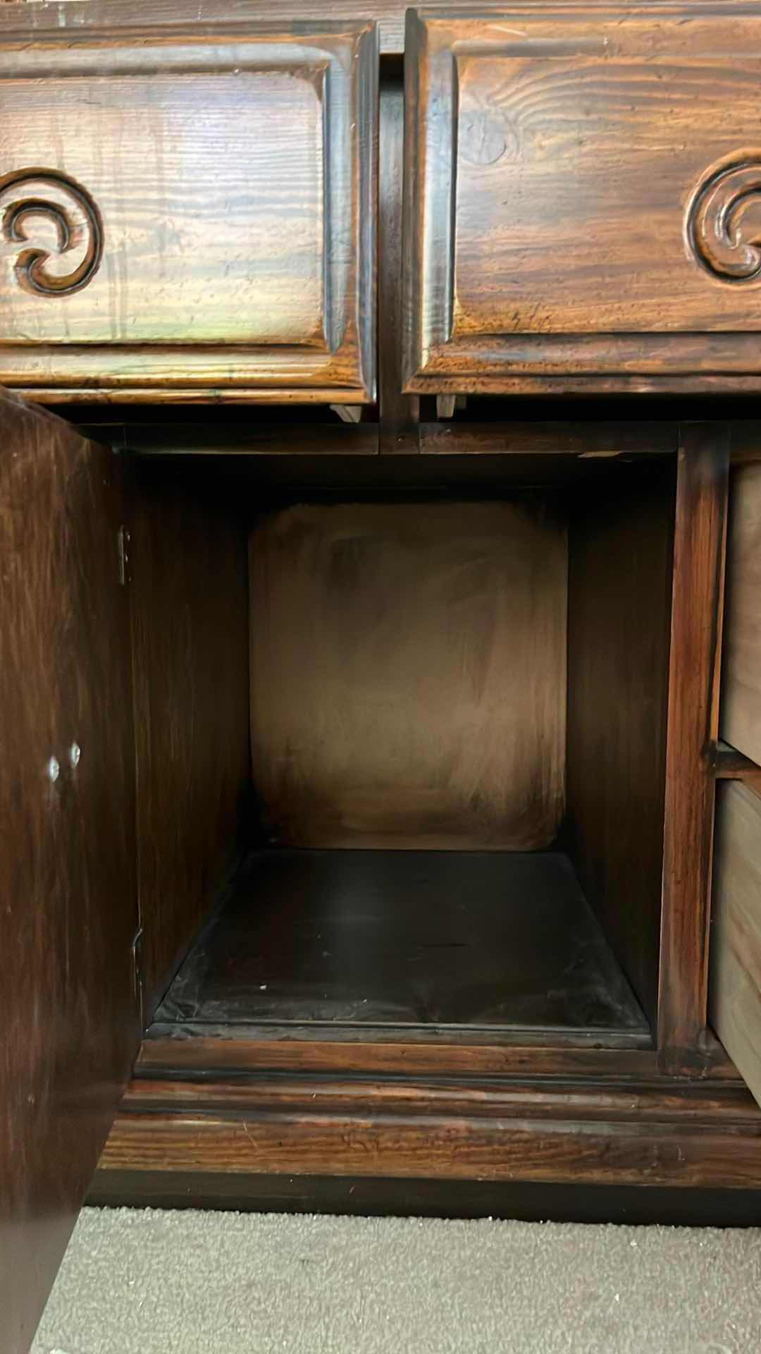 Photo 1 of LEA FURNITURE DARK WOOD FINISH 5 DRAWER VANITY DRESSER 64” X 18” H70.5”
