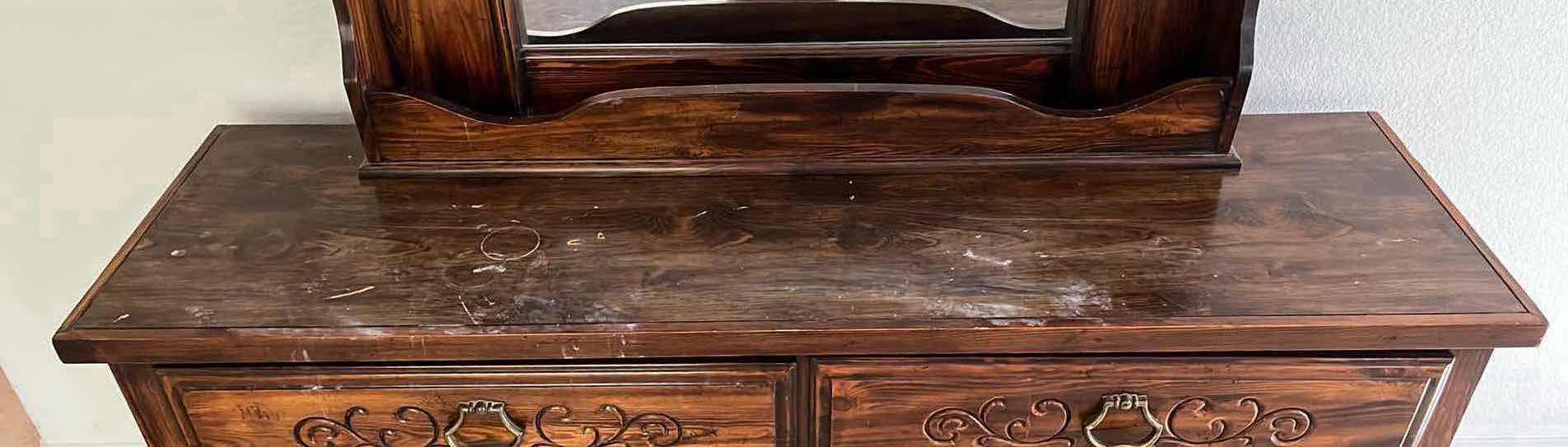 Photo 1 of LEA FURNITURE DARK WOOD FINISH 5 DRAWER VANITY DRESSER 64” X 18” H70.5”
