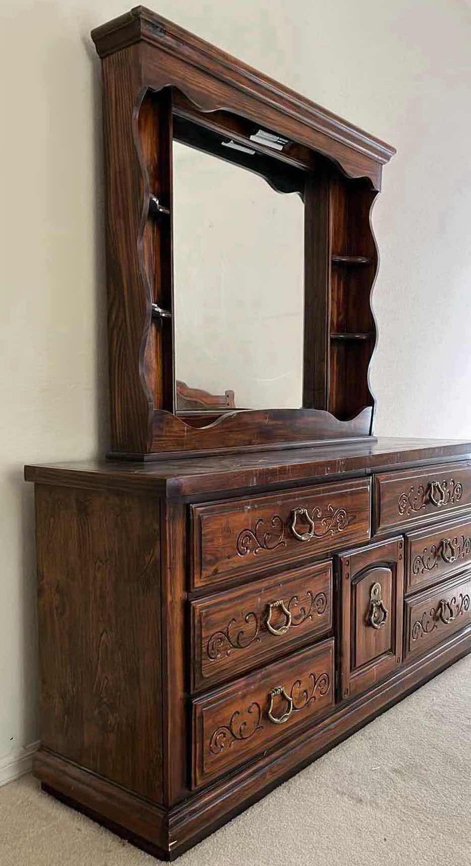 Photo 1 of LEA FURNITURE DARK WOOD FINISH 5 DRAWER VANITY DRESSER 64” X 18” H70.5”