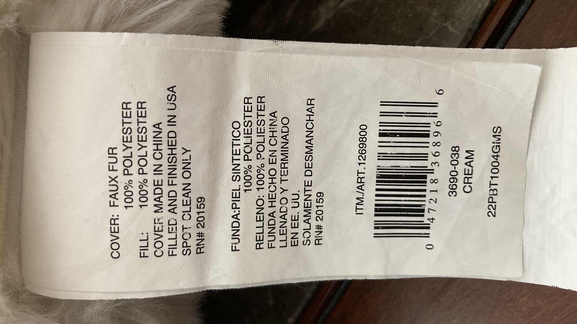 Photo 1 of OEKE TEX CREAM FAUX FUR PILLOWS (3) 20” X 20”