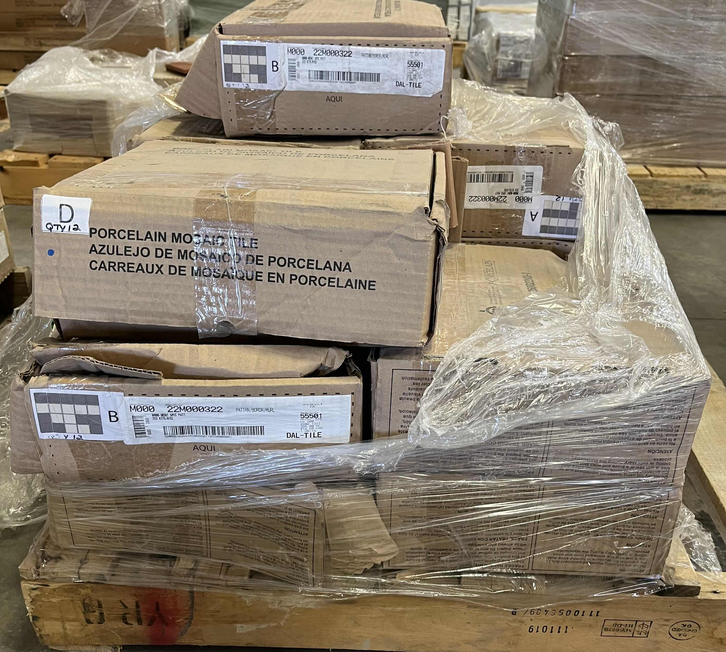 Photo 1 of DALTILE MATTE GRAY & OFF WHITE FINISH CERAMIC MOSAIC WALL TILE 2” X 2”/10” X 8”  (12 SHEETS PER CASE/10CASES APPROX 112 SHEETS TOTAL)