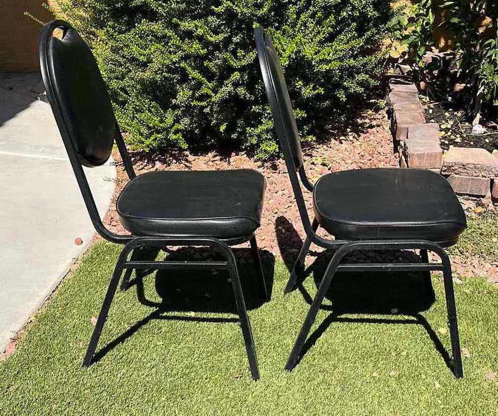 Photo 1 of BLACK PADDED METAL STACKABLE CHAIRS (2) 17.5” X 20” H37.5”