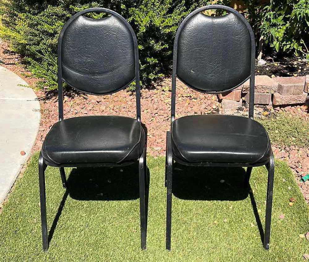 Photo 1 of BLACK PADDED METAL STACKABLE CHAIRS (2) 17.5” X 20” H37.5”
