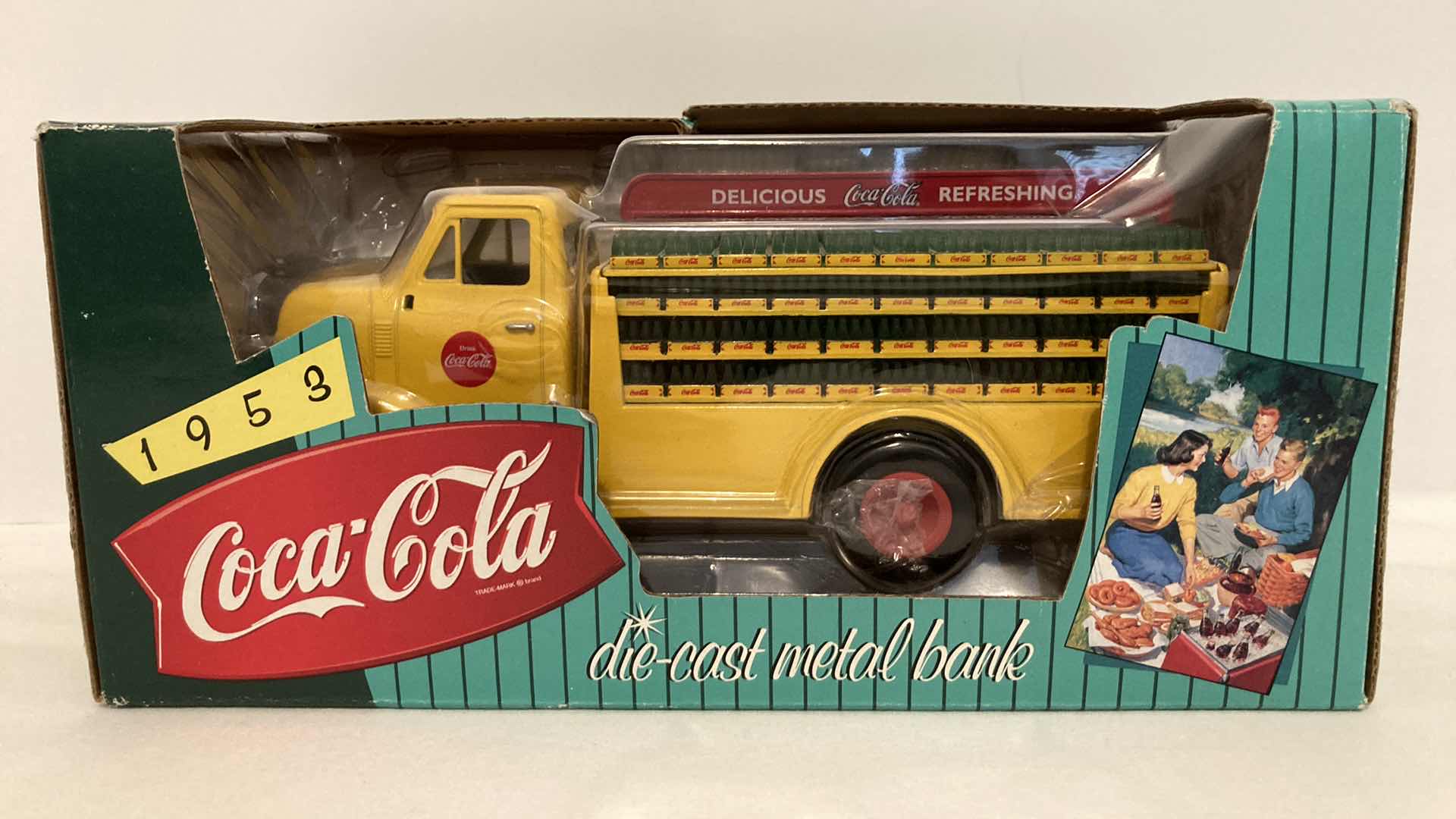 Photo 1 of COCA-COLA 1953 THE ERTL COMPANY INC DIE CAST METAL TRUCK BANK