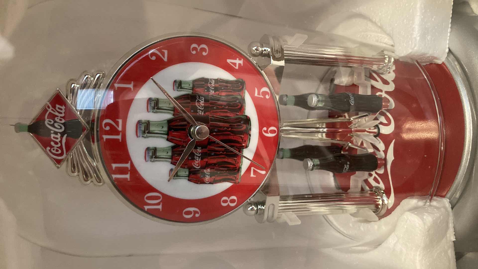 Photo 1 of COCA-COLA ANNIVERSARY GLASS DOME PORCELAIN DIAL CLOCK
