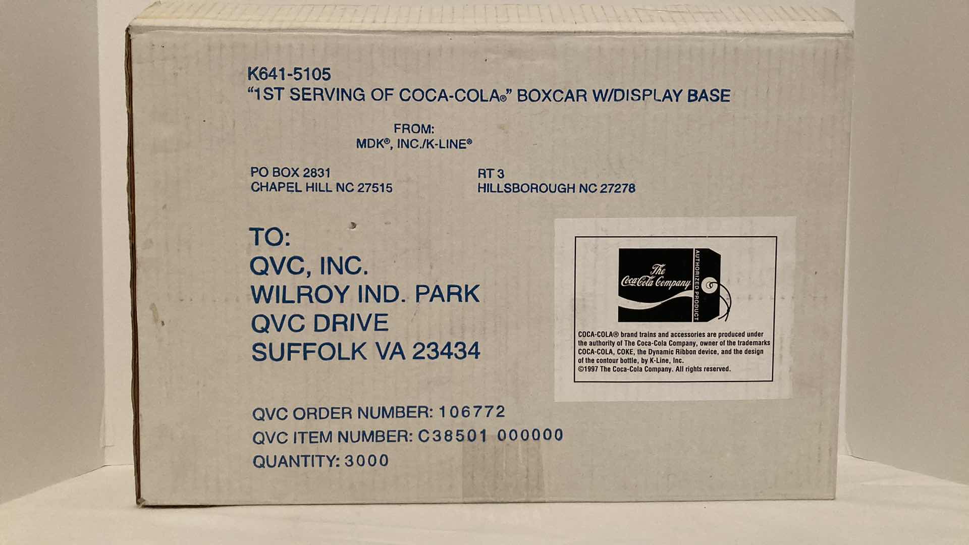 Photo 1 of COCA-COLA LIMITED EDITION K-LINE ELECTRIC TRAINS DR. JOHN S PEMBERTON 1ST SERVING OF COCA-COLA W COA & DISPLAY BASE