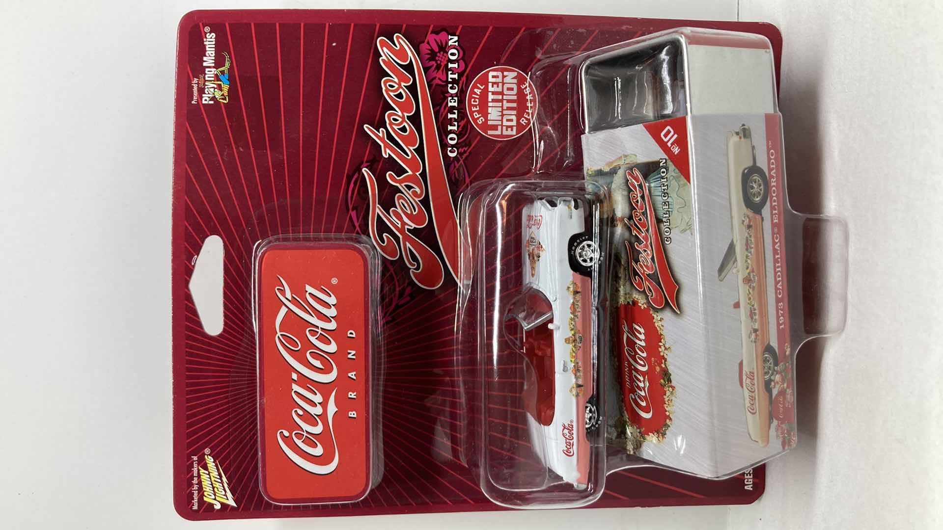 Photo 1 of JOHNNY LIGHTNING COCA-COLA FESTOON COLLECTION 1973 CADILLAC EL DORADO CAR W TIN BOX