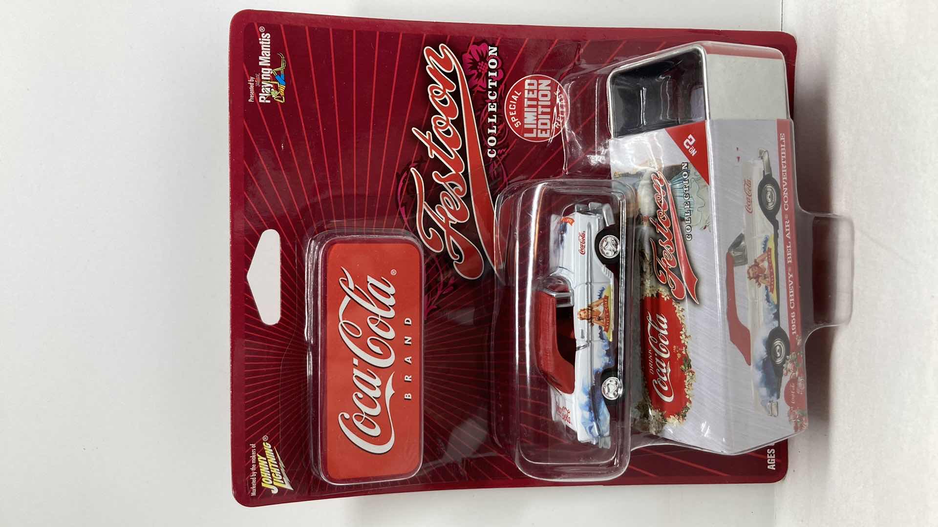 Photo 1 of JOHNNY LIGHTNING COCA-COLA FESTOON COLLECTION 1956 BEL AIR CONVERTIBLE CAR W TIN BOX