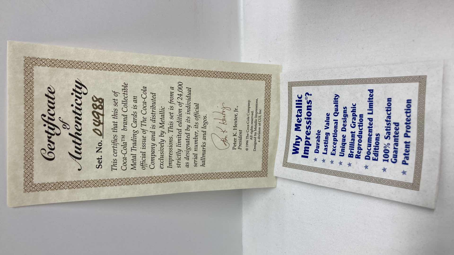 Photo 1 of COCA-COLA METAL COLLECTOR CARDS W COA