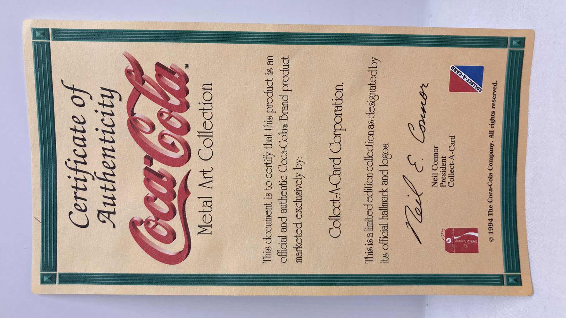 Photo 1 of COCA-COLA METAL ART COLLECTOR CARDS W COA