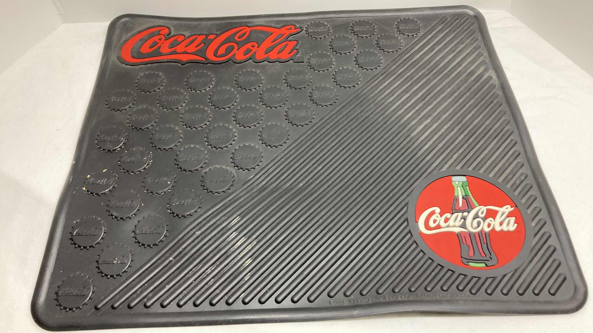 Photo 1 of COCA-COLA TIN SIGN & RUBBER MAT 16.5” X 14.5”