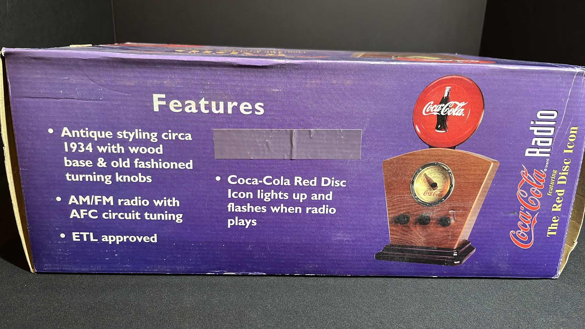 Photo 1 of COCA-COLA AM/FM RADIO FEATURING THE RED DISC ICON W WOOD BASE, 1934 ANTIQUE LOOK (1996)