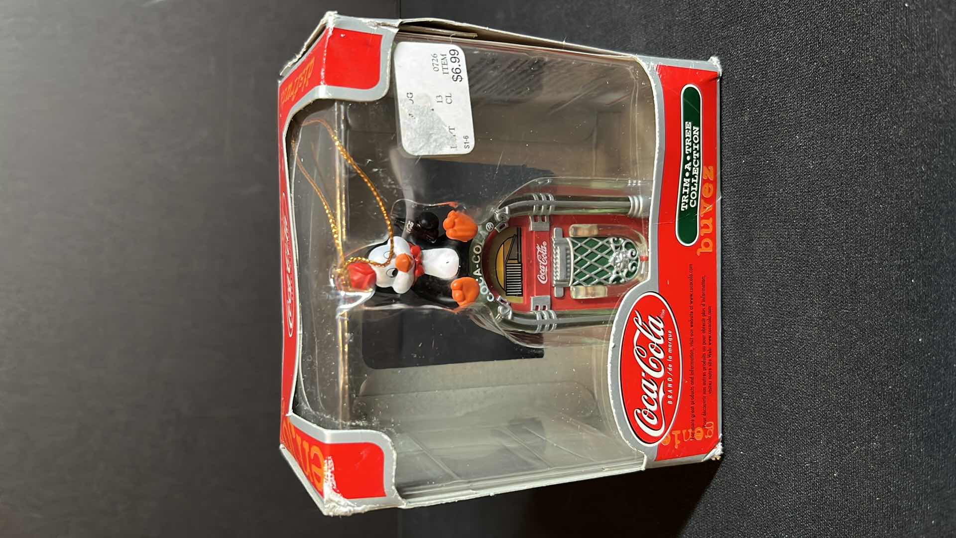 Photo 1 of COCA-COLA TRIM A TREE COLLECTION SLEDDING BEAR W SODA BOTTLE CHRISTMAS ORNAMENT & JUKE BOX W PENGUIN ORNAMENT