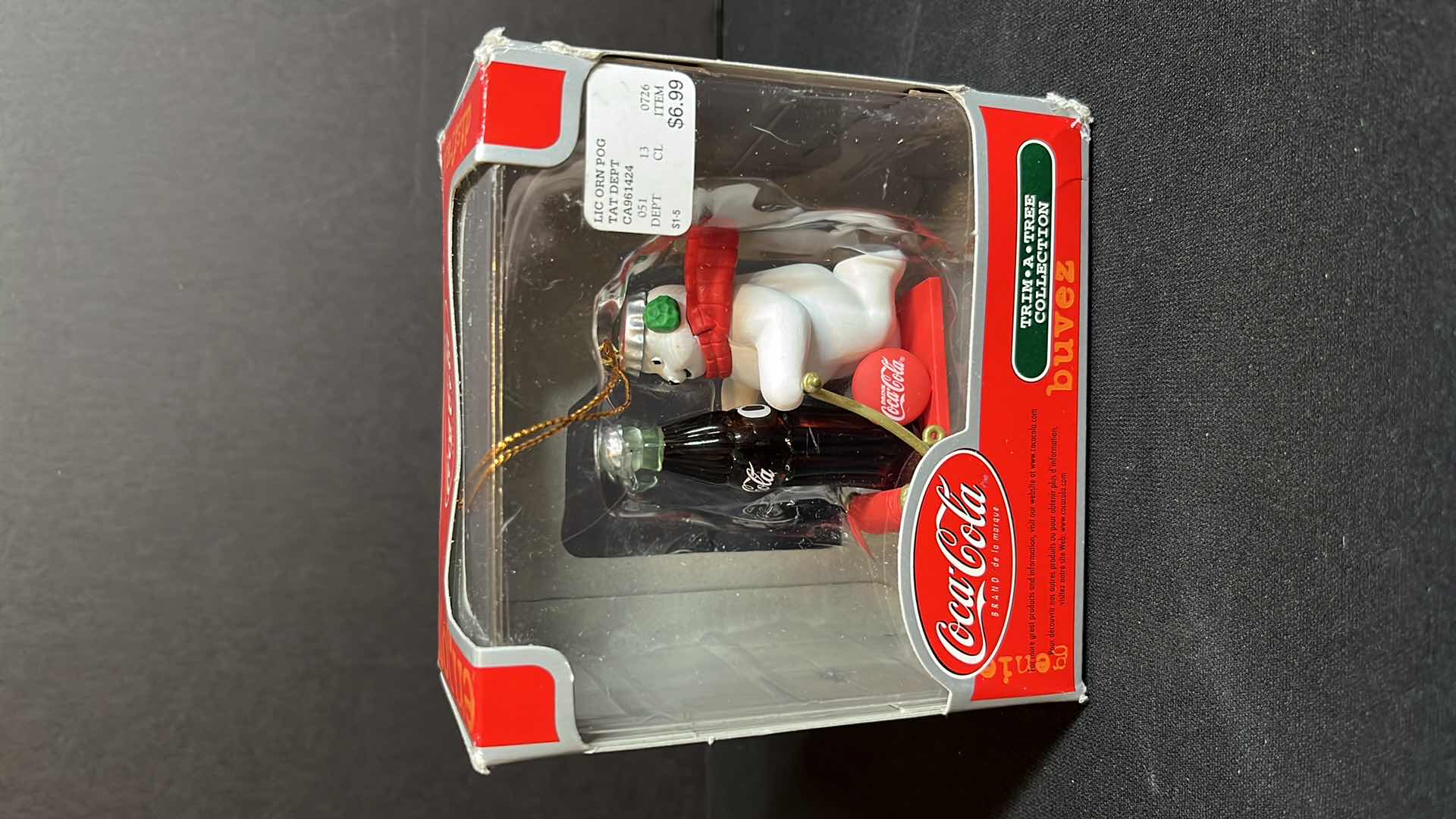Photo 1 of COCA-COLA TRIM A TREE COLLECTION SLEDDING BEAR W SODA BOTTLE CHRISTMAS ORNAMENT & JUKE BOX W PENGUIN ORNAMENT
