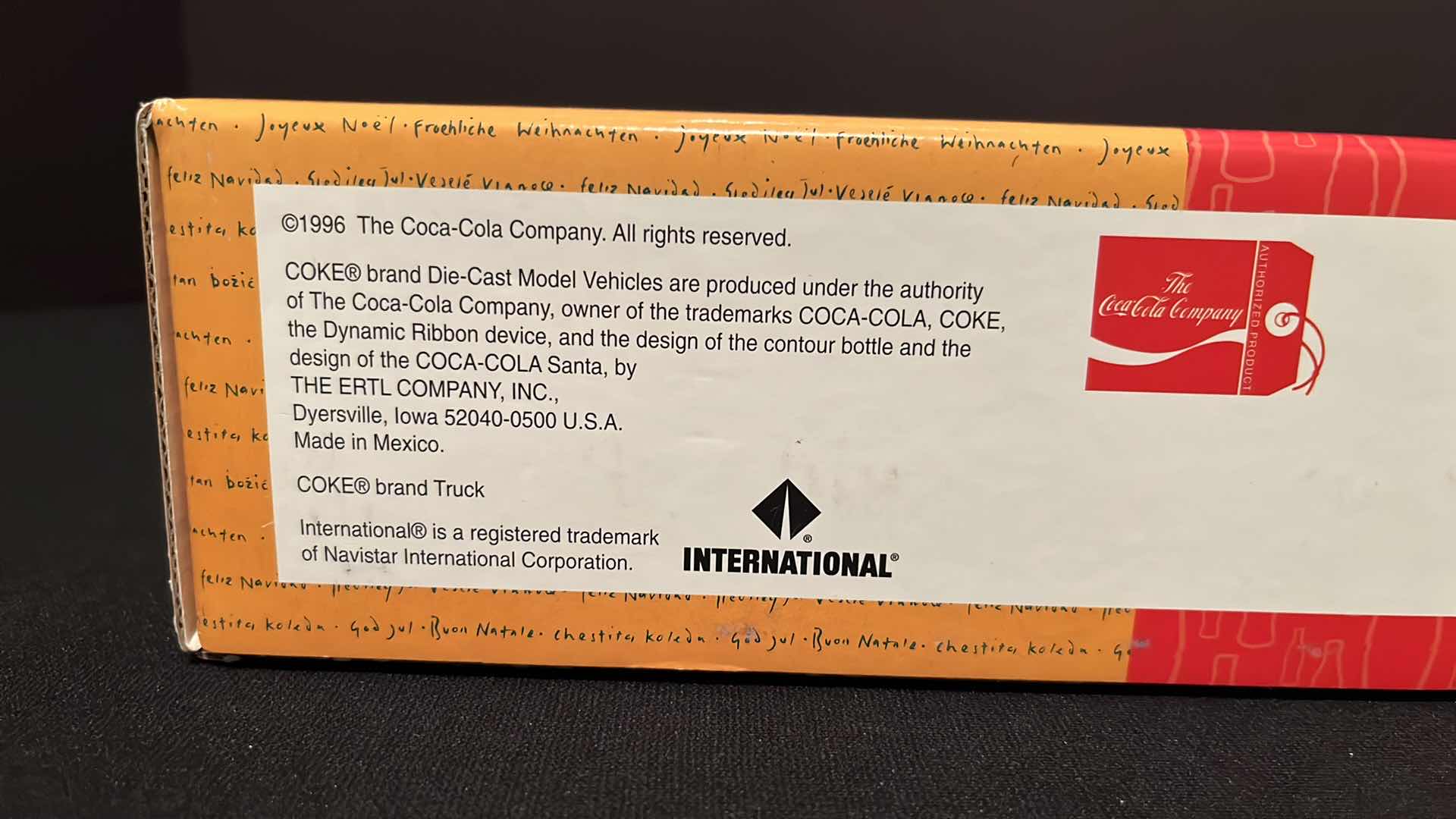 Photo 1 of ERTL COMPANY COCA-COLA COLLECTION INTERNATIONAL 1/64 SCALE DIE-CAST METAL CHRISTMAS CARAVAN TRACTOR TRAILER, 1996 (STOCK #T625)