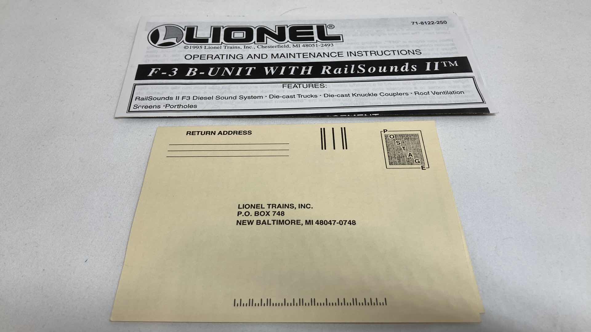 Photo 1 of LIONEL ELECTRIC TRAINS ATSF F-3 B-UNIT W RAILSOUNDS II TM TRAIN CAR 6-18122
