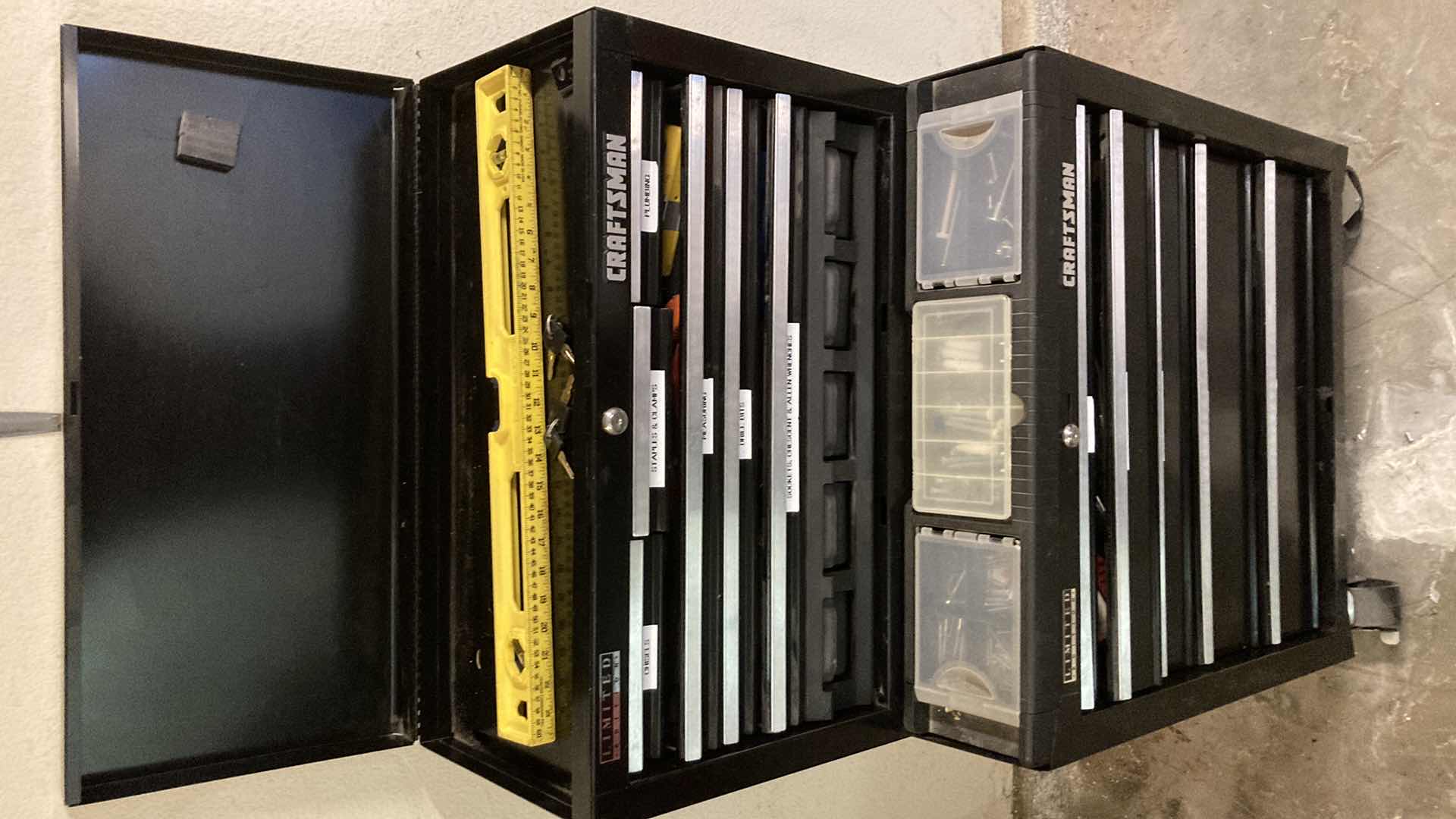 Photo 1 of CRAFTSMAN LIMITED EDITION BLACK STEEL ROLLING TOOL CHEST W KEYS & CONTENTS INCLUDED 26.5” X 18” H49.5”