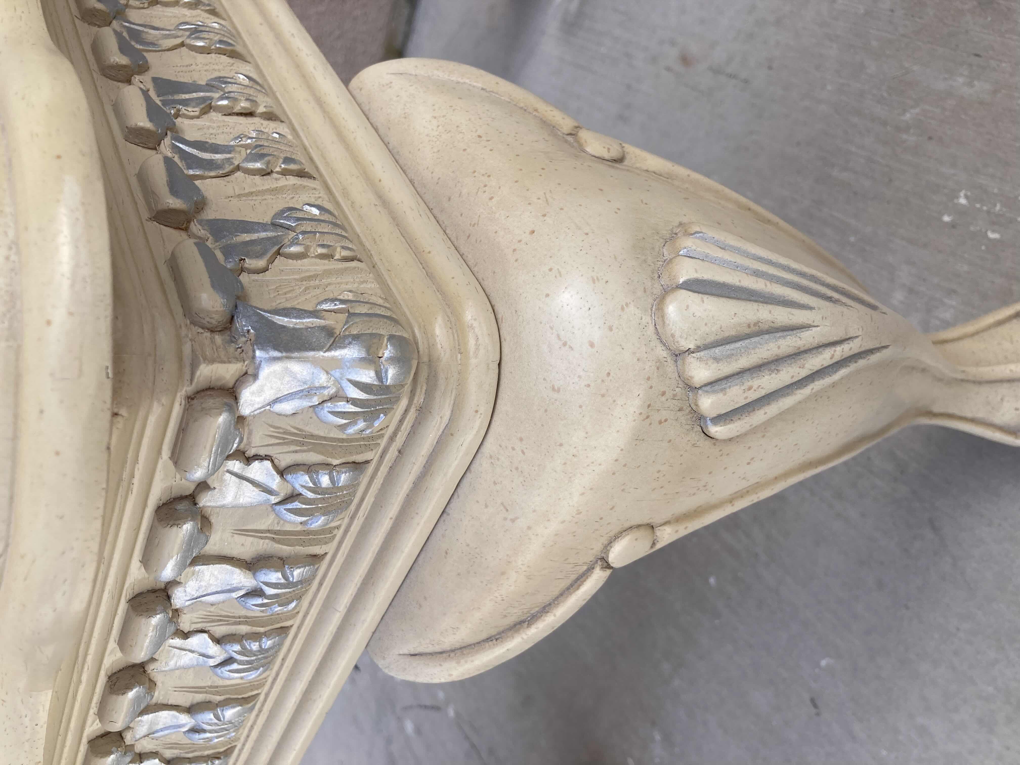 Photo 1 of MID-CENTURY STYLE CREAM W SILVER ACCENTED WOOD FINISH GLASS TOP INLAY CONSOLE TABLE 52” X 18” H28”