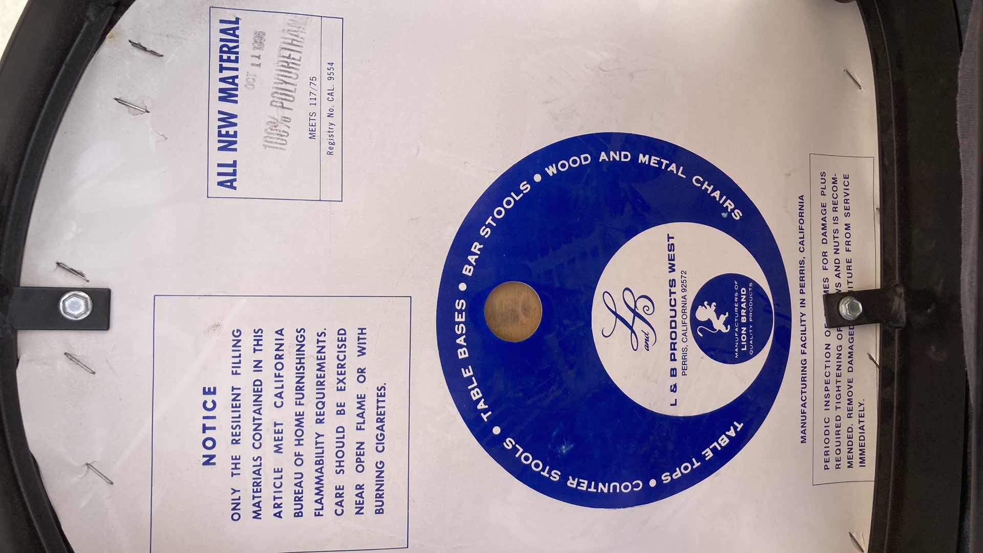 Photo 1 of LION BRAND BLACK METAL PADDED CHAIR & DARK WOOD FINISH SIDE TABLE 20” X 20” H18”