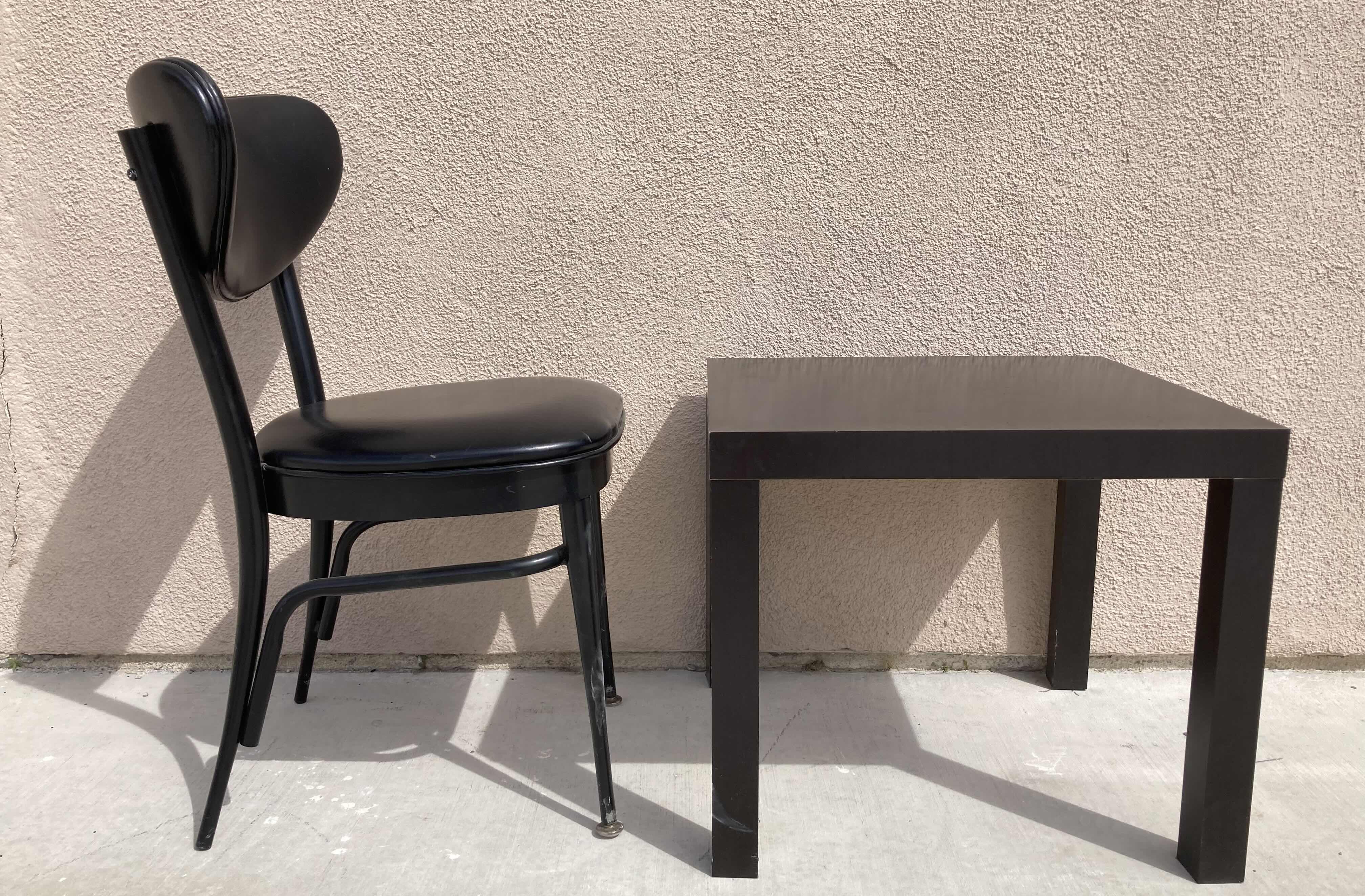 Photo 1 of LION BRAND BLACK METAL PADDED CHAIR & DARK WOOD FINISH SIDE TABLE 20” X 20” H18”