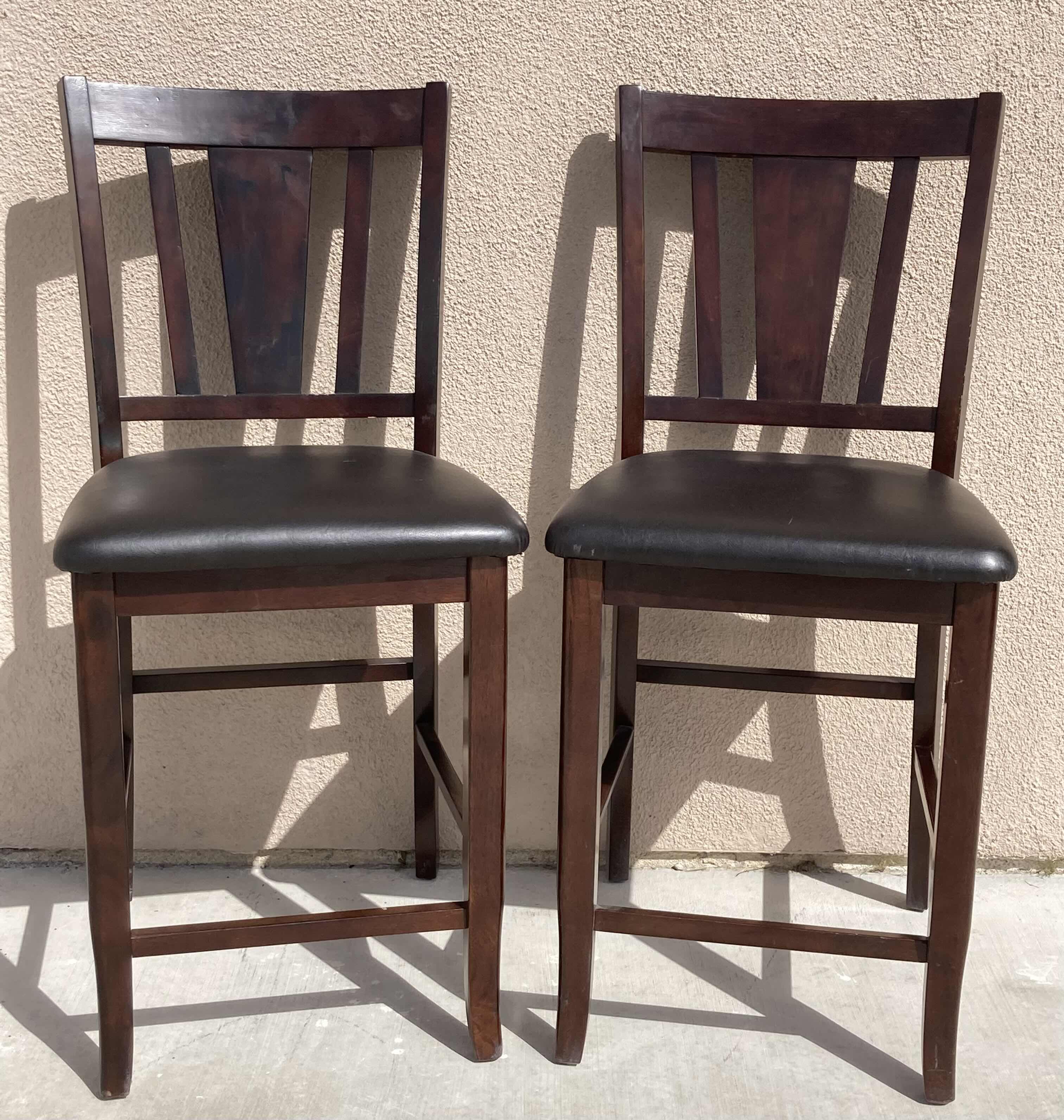 Photo 1 of RED BARREL STUDIOS ESPRESSO FINISH WOOD BLACK UPHOLSTERED SEAT BAR STOOLS SET OF 2 19” X 23” H41”