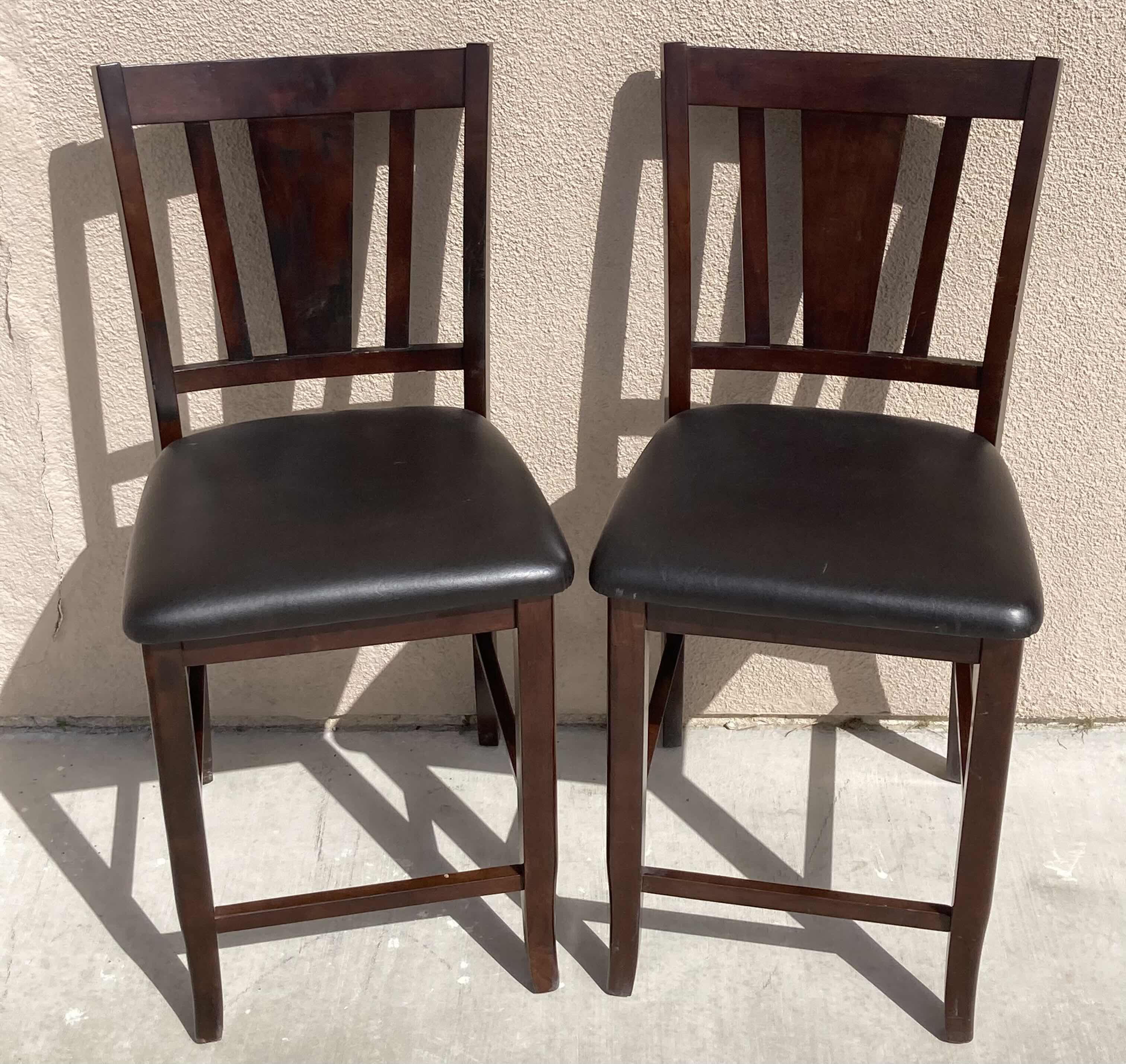 Photo 1 of RED BARREL STUDIOS ESPRESSO FINISH WOOD BLACK UPHOLSTERED SEAT BAR STOOLS SET OF 2 19” X 23” H41”
