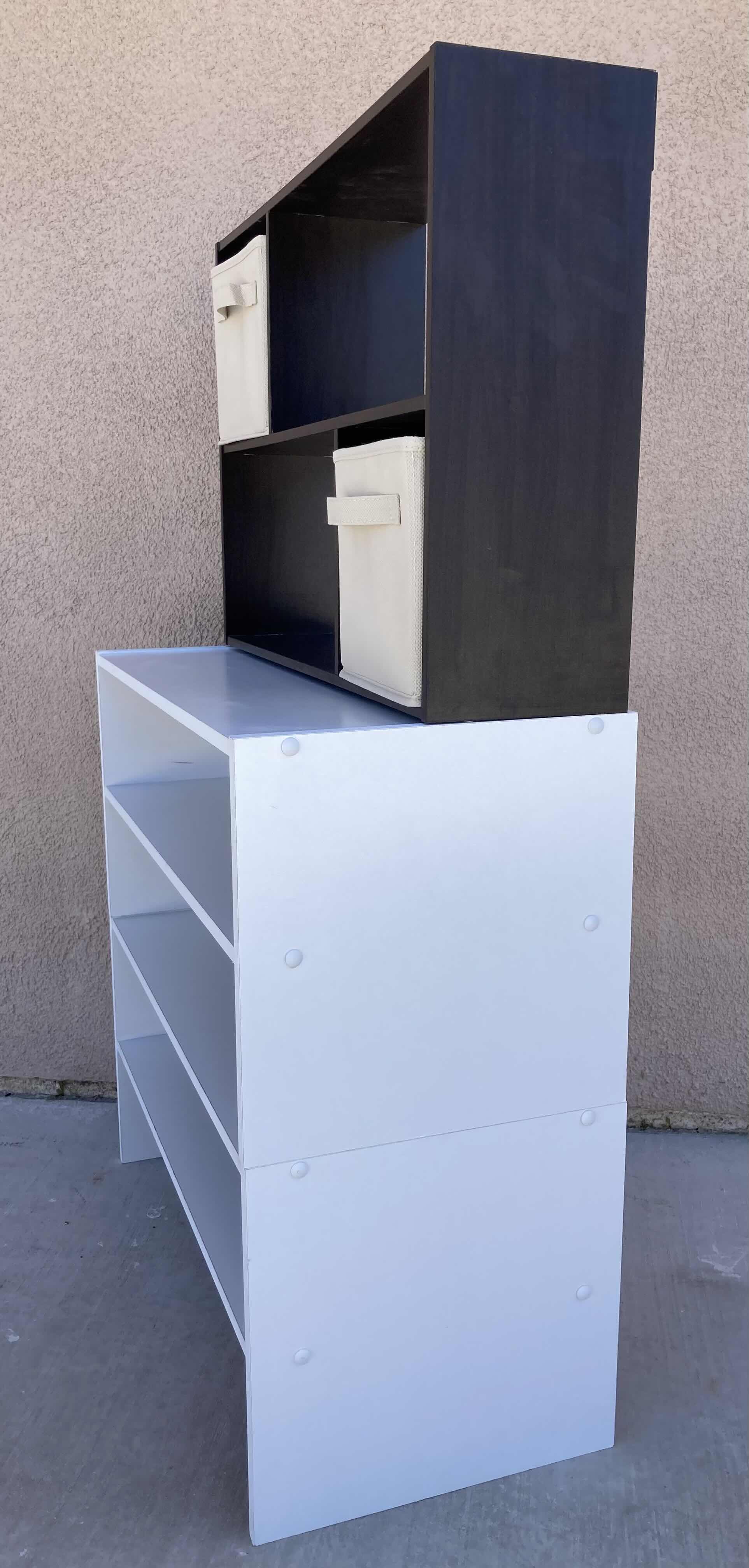 Photo 4 of BLACK FINISH SHELF W 2 DRAWERS 24” X 6” H16” & WHITE FINISH SHOE SHELF 24” X 11.5” H23”