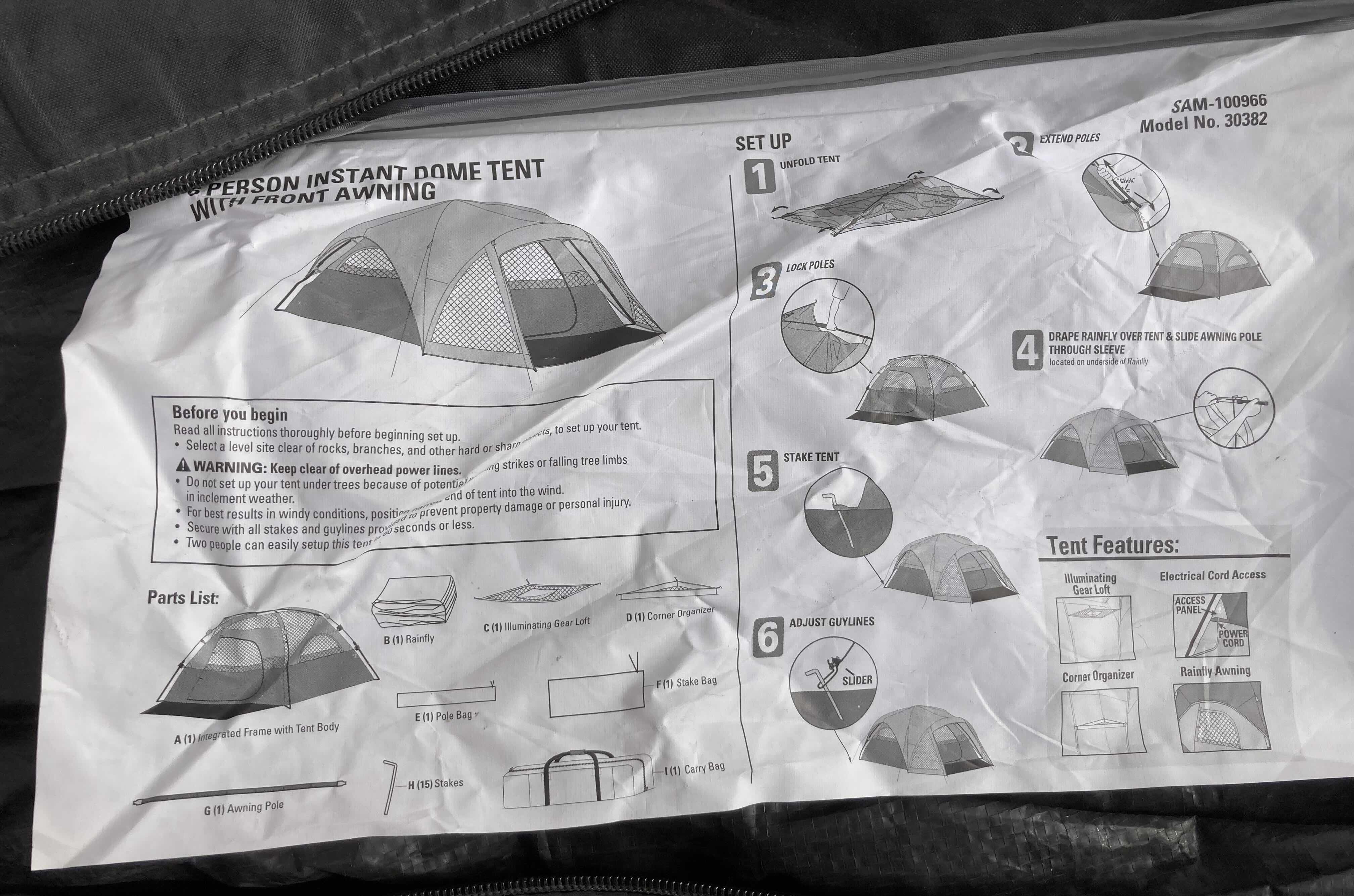 View 4 of CAMP VALLEY 6 PERSON INSTANT DOME TENT MODEL SAM-100966 30382 W BAG