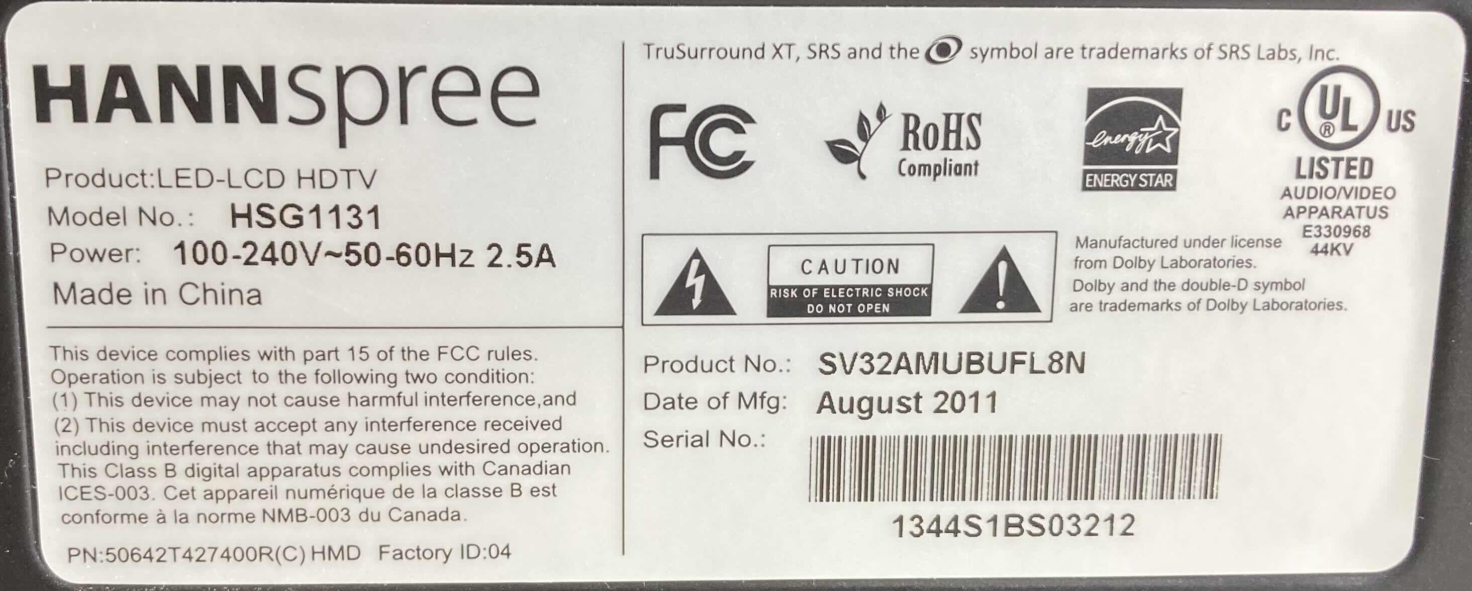 Photo 1 of HANNSPREE 31” TV W REMOTE