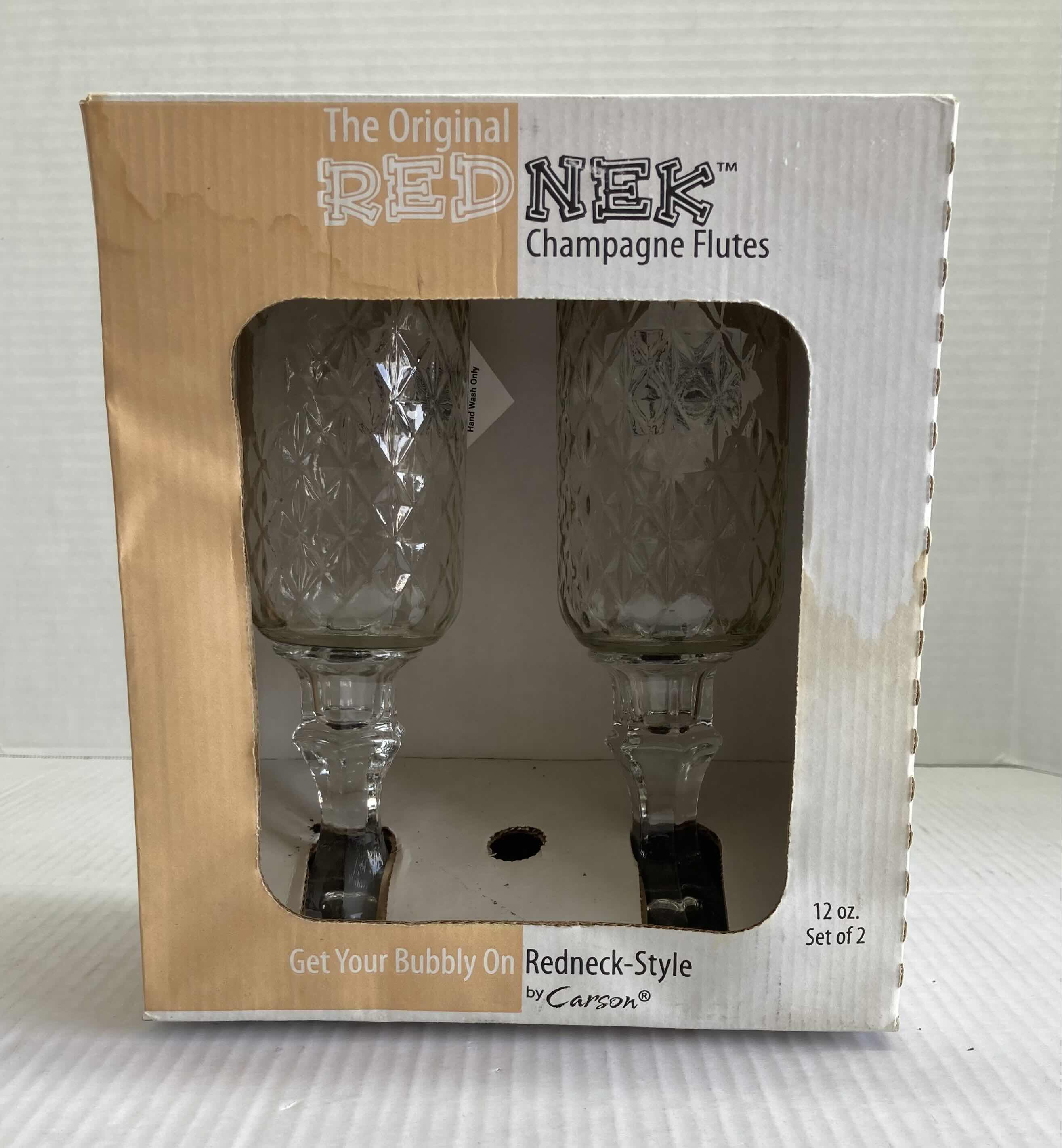 Photo 1 of NEW CARSON GLASS REDNECK CHAMPAGNE FLUTES (2PACK) 12OZ