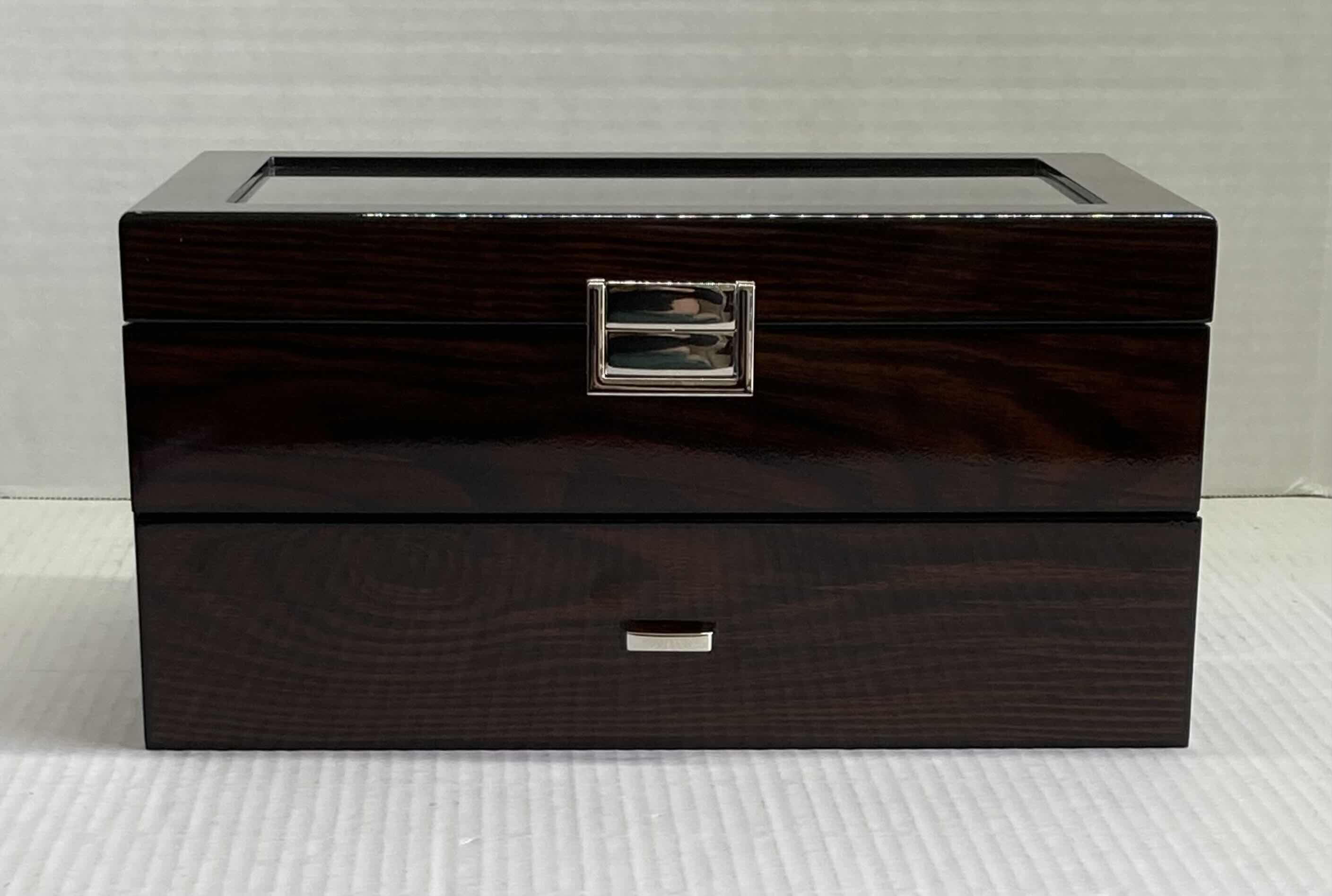 Photo 1 of NEW BROWN BEWISHOME WATCH BOX W GLASS TOP LEATHER INTERIOR 11.73” X 7.83” H5.59”